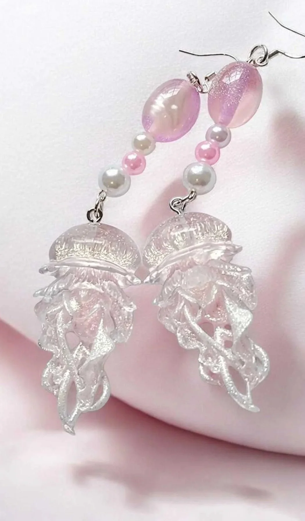 Ocean Jasper Jellyfish Earrings – Iridescent Pink Opal Pastel Ocean Fantasy Dangle Jewelry