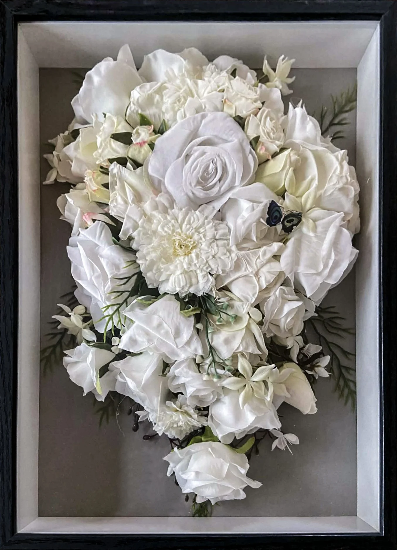 wedding bouquet preserved in shadow box frame gippsland