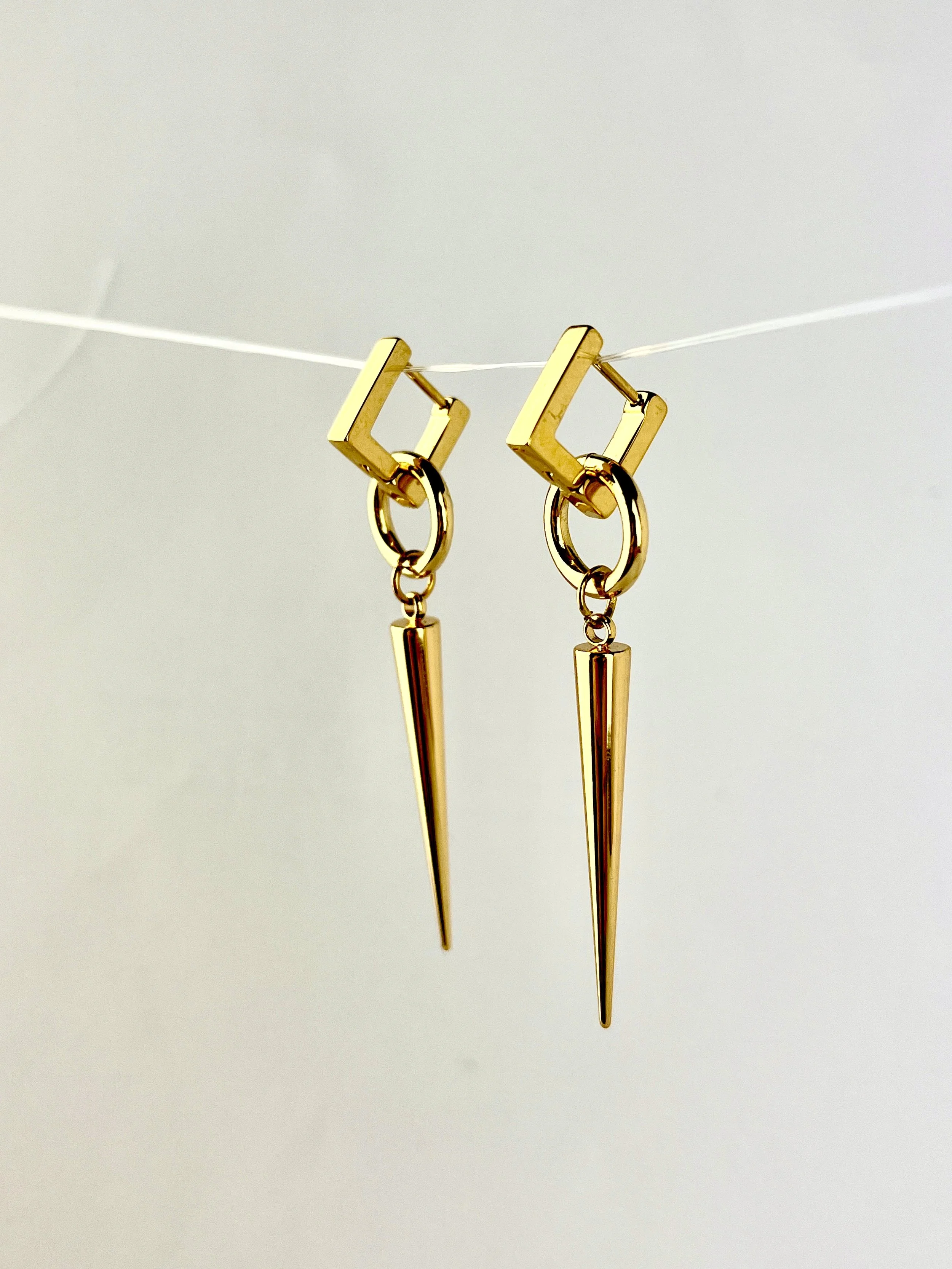 Gold Spike Square Clicker Earring