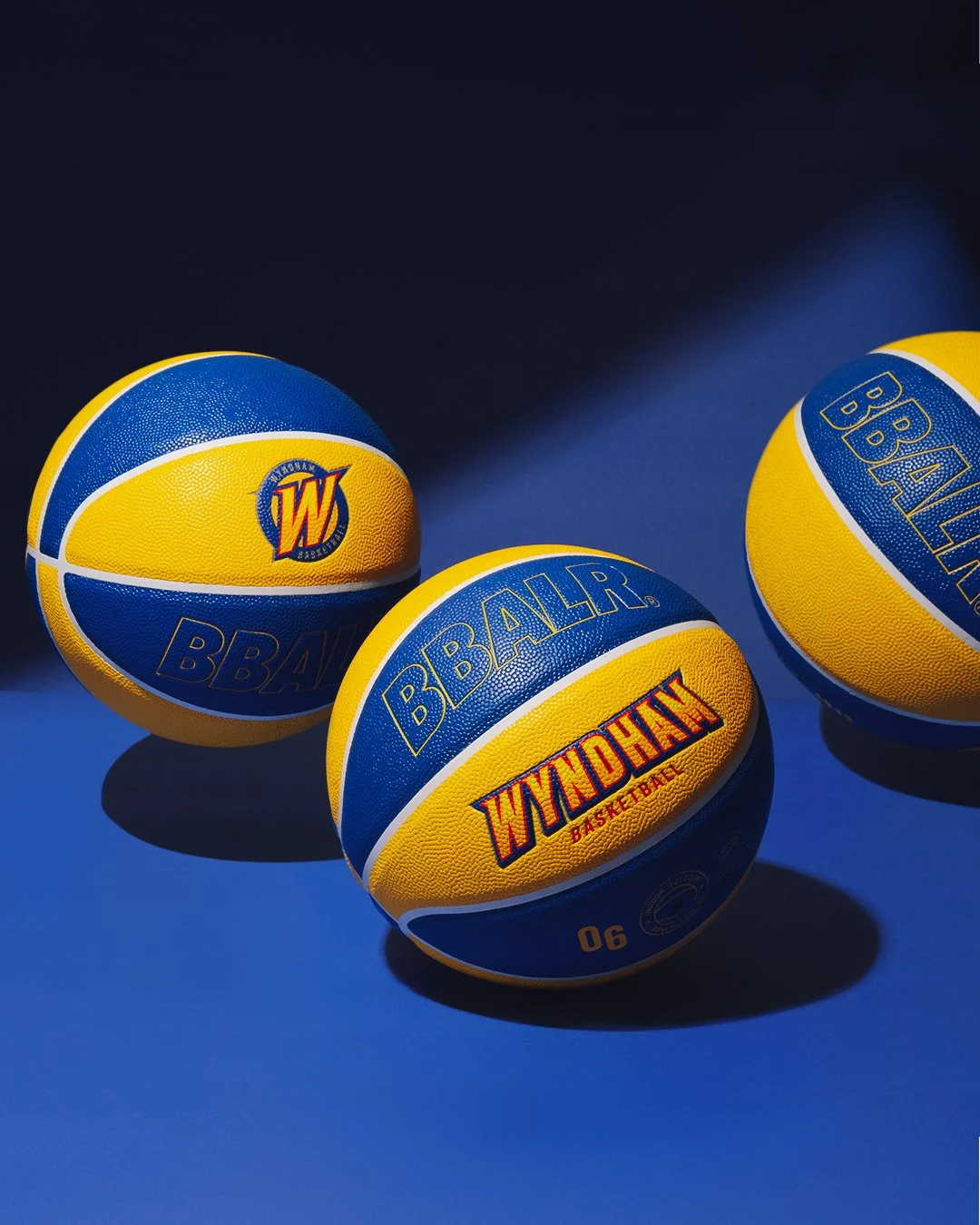 Blue and Yellow Panelled Custom Basketballs made by BBALR