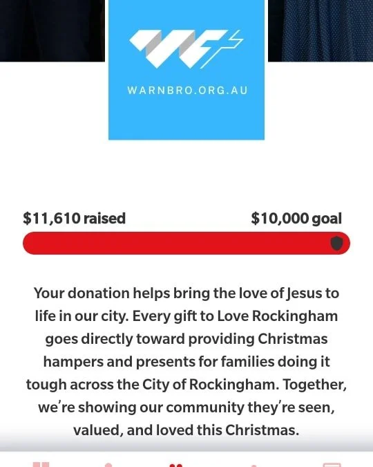 We did it... goal reached! 🎉

Thank you to everyone who gave, shared, and prayed. Your generosity is already making a real difference across Rockingham, and we&rsquo;re so grateful.

Next steps... we still need Christmas presents for teenagers (gift