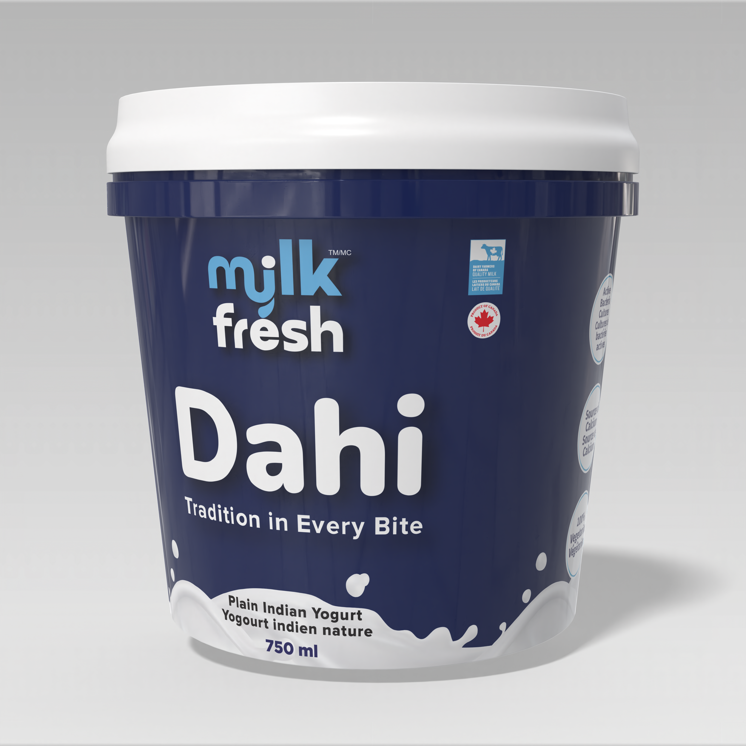 Container of Milk Fresh Dahi, plain Indian yogurt, 750 ml.