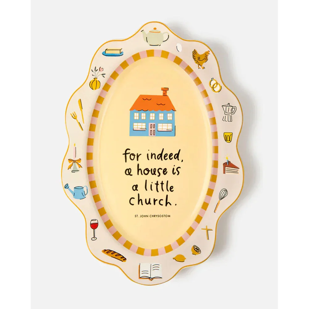 A House is a Little Church Stoneware Platter - 12" x 9"