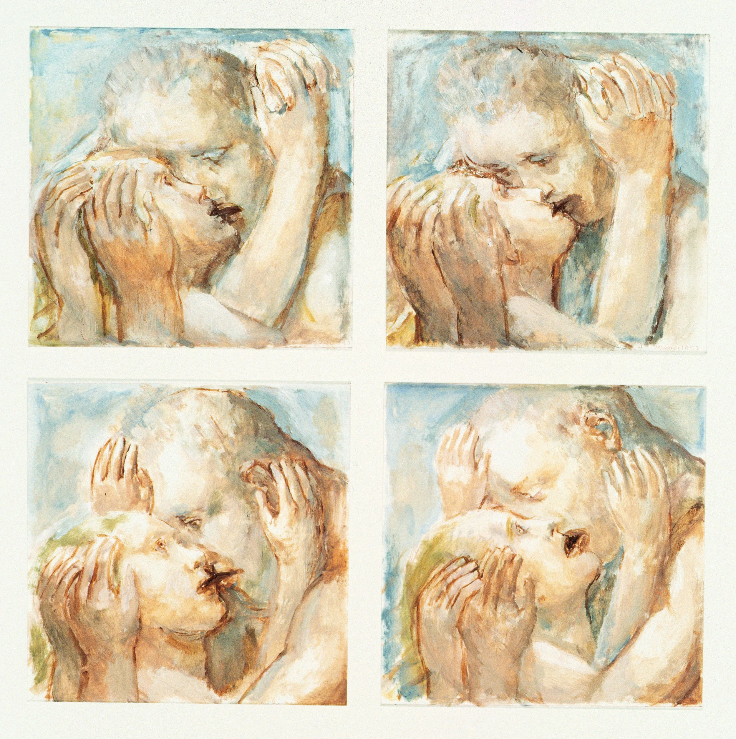 #955  Kissing Lovers 1,2,3,4  (1997)  Drawing  19 x 19 cm. (sold separately).  Price: £750 each