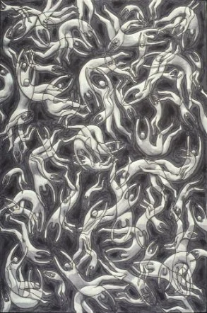 #575  States of Being  (1990)  Ink drawing on board,  122 x 81 cms