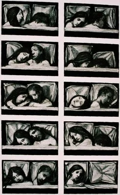 #412  Study for  "Sleeping Couple"  (1975)  Charcoal drawing,  136 x 79 cm.  Price:  £3500