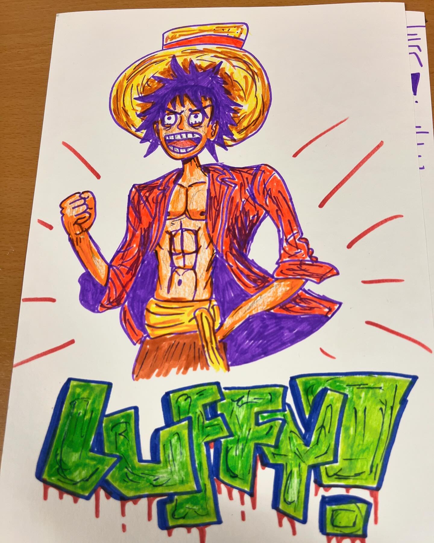 Ibland p&aring; @klubb3lang s&auml;ger kidsen till mig att m&aring;la saker, ig&aring;r blev det n&aring;n som heter Luffy fr&aring;n serien One Piece 👍 #kludd