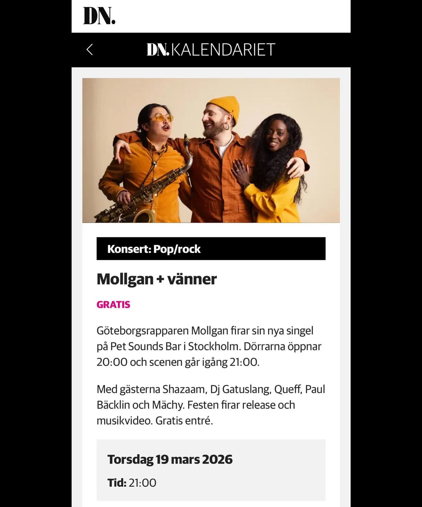 Dagens Nyheter tipsar om v&aring;r konsert imorn! Stort ju😮 Vi ses p&aring; Pet Sounds Bar (n&auml;ra Slussen i Stockholm) 20:00 imorn!