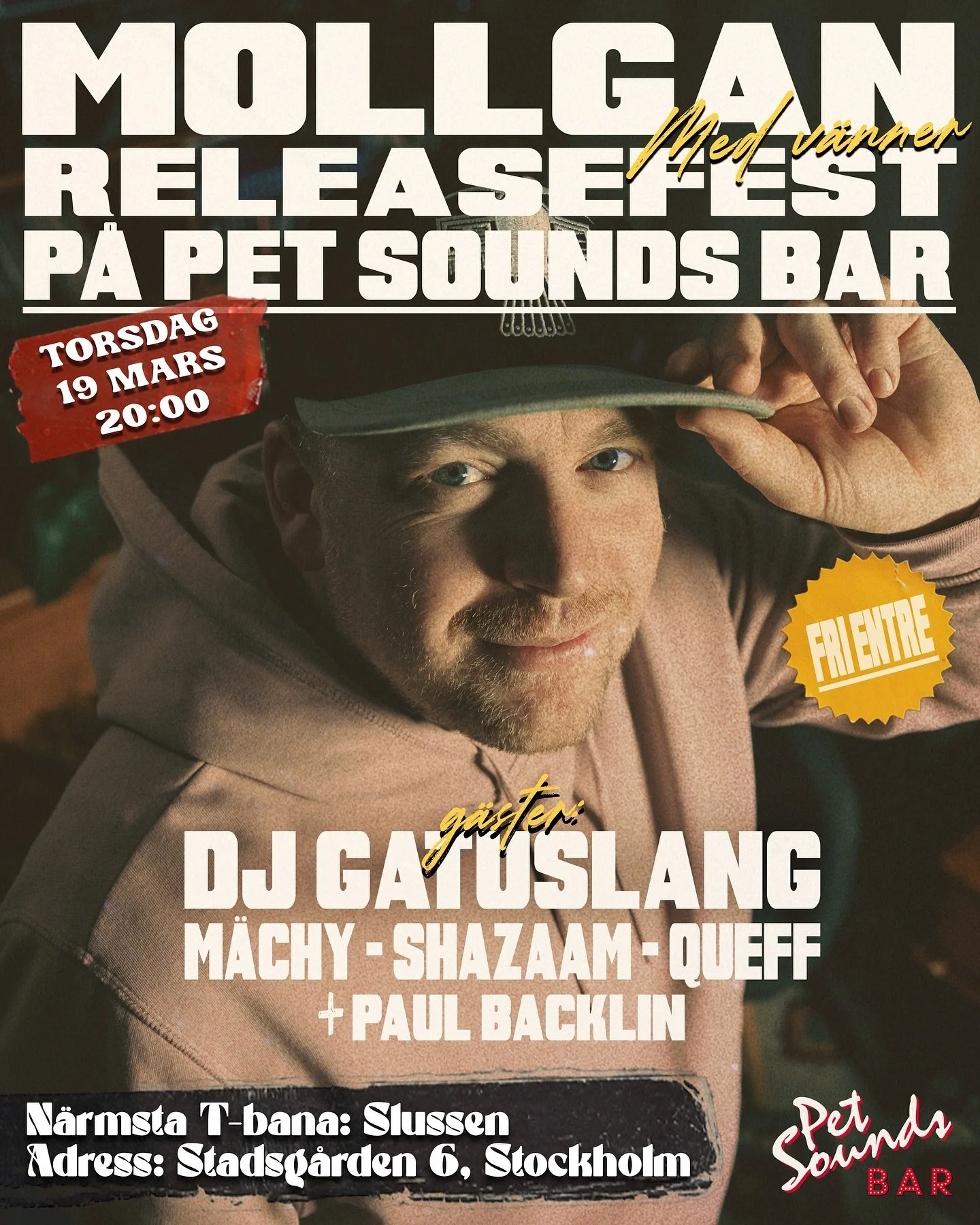 Imorgon har vi releasefest p&aring; Pet Sounds Bar i Stockholm (n&auml;ra Slussen)! Vi har med oss massa grymma g&auml;ster som M&auml;chy, Shazaam, Queff och Paul B&auml;cklin + Dj Gatuslang bakom skivspelarna! 🔥 Det drar ig&aring;ng vid 20:00 och 