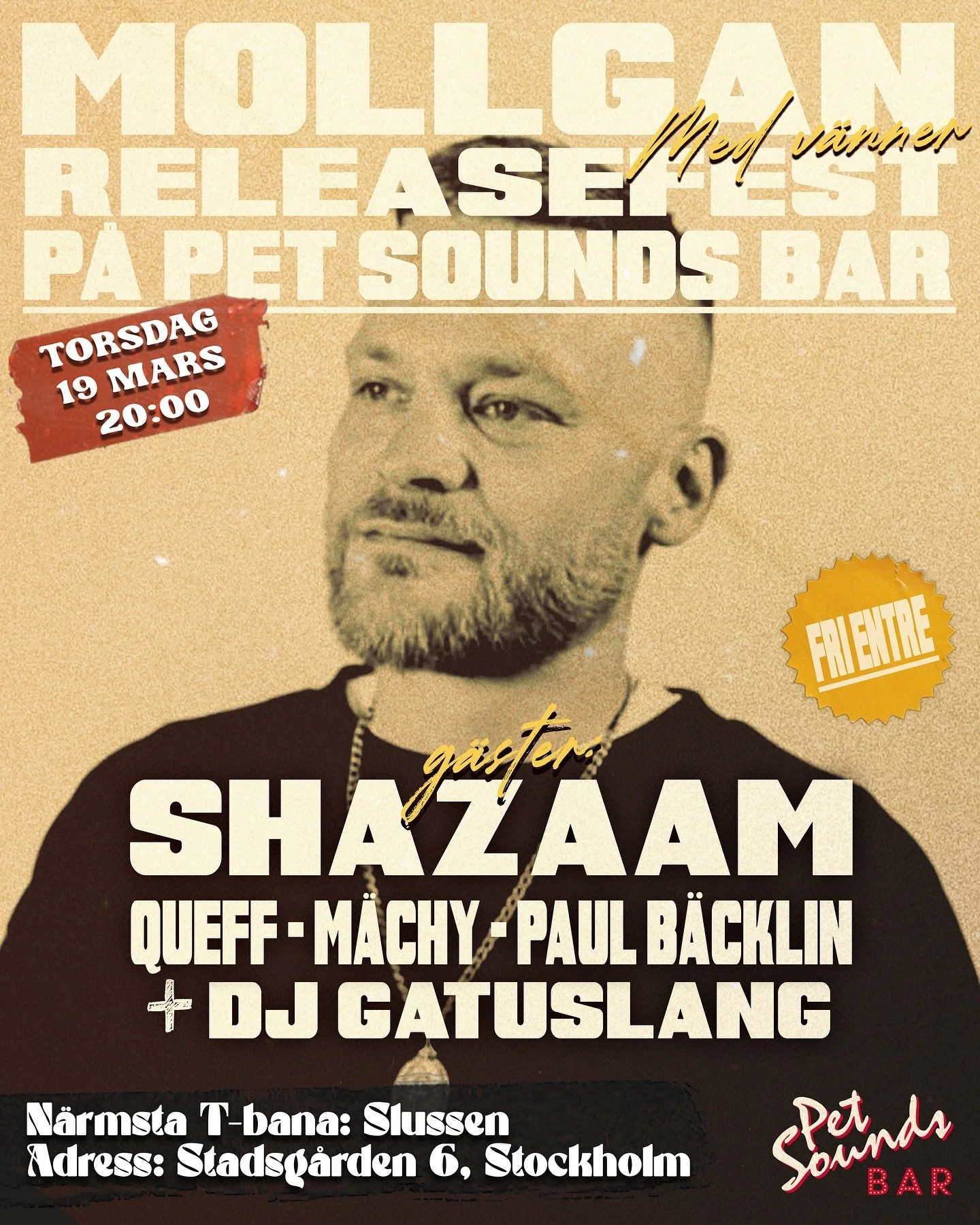 Ikv&auml;ll 20:00 blir det maxad releasefest p&aring; Pet Sounds Bar i Stockholm (n&auml;ra Slussen)! Vi har med oss massa grymma g&auml;ster p&aring; scen som Shazaam, Queff, M&auml;chy och Paul B&auml;cklin + Dj Gatuslang bakom skivspelarna! 🔥 Det