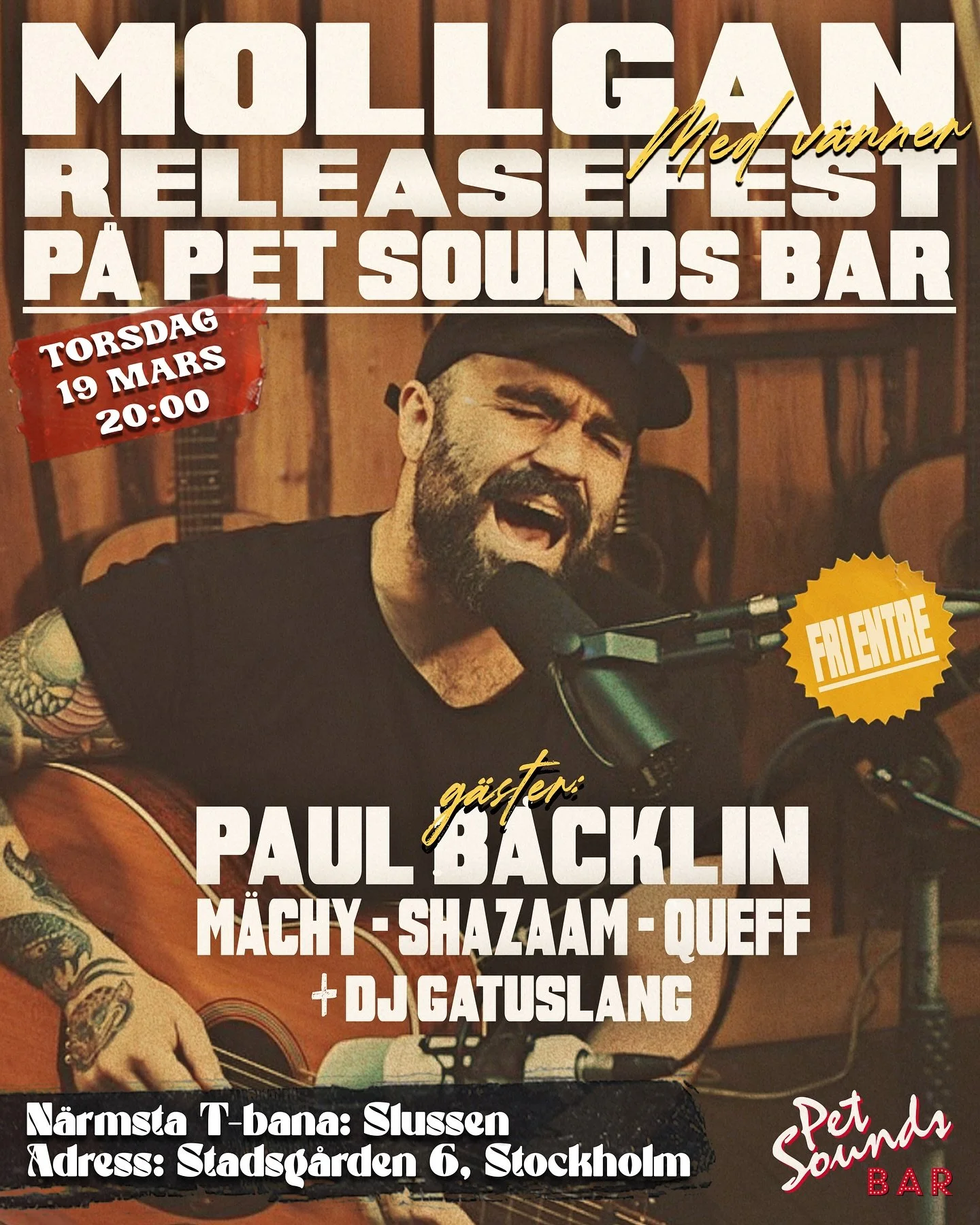 Ikv&auml;ll 20:00 blir det maxad releasefest p&aring; Pet Sounds Bar i Stockholm (n&auml;ra Slussen)! Vi har med oss massa grymma g&auml;ster p&aring; scen som Paul B&auml;cklin, Queff, M&auml;chy och Shazaam + Dj Gatuslang bakom skivspelarna! 🔥 Det