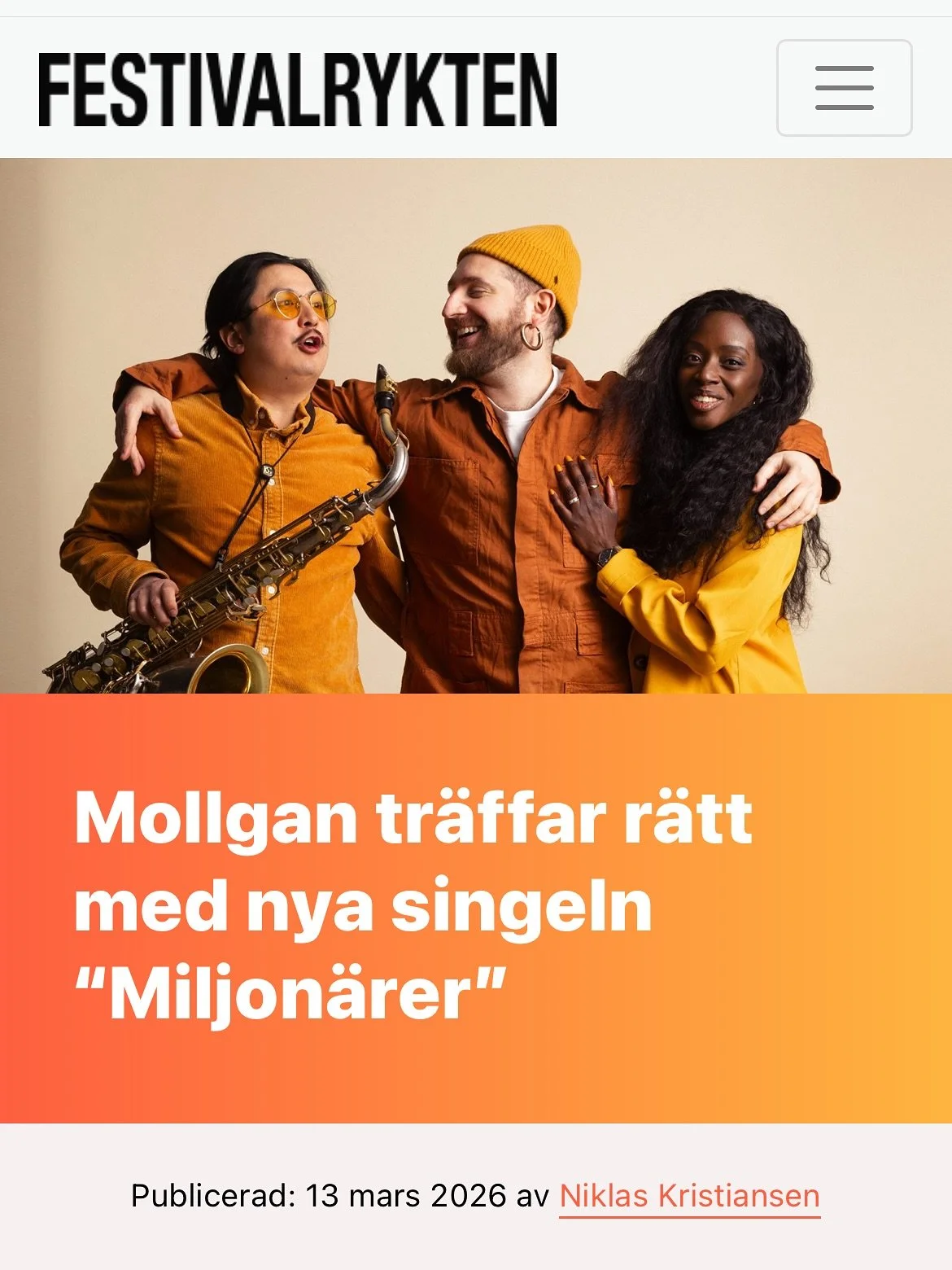 Den h&auml;r otroligt fina recensionen av v&aring;r nya singel och musikvideo fr&aring;n @festivalrykten gjorde min dag 🥲❤️ 

&rdquo;De organiska inslagen ger l&aring;ten en levande k&auml;nsla som passar perfekt till temat om v&auml;nskap, gatufest