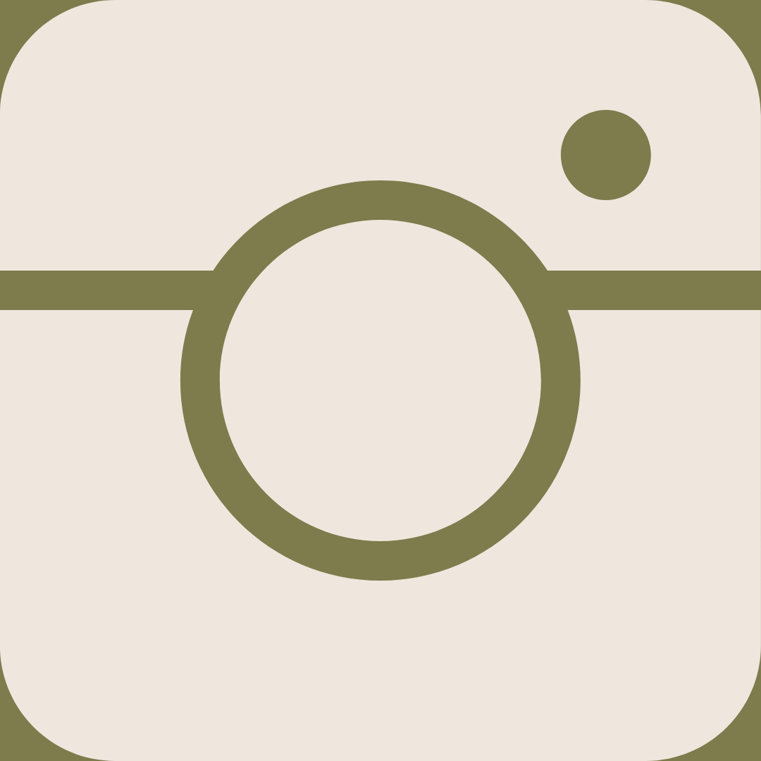 A stylized icon of a camera with a large central lens, small circular flash in the top right corner, in beige and olive green colors.