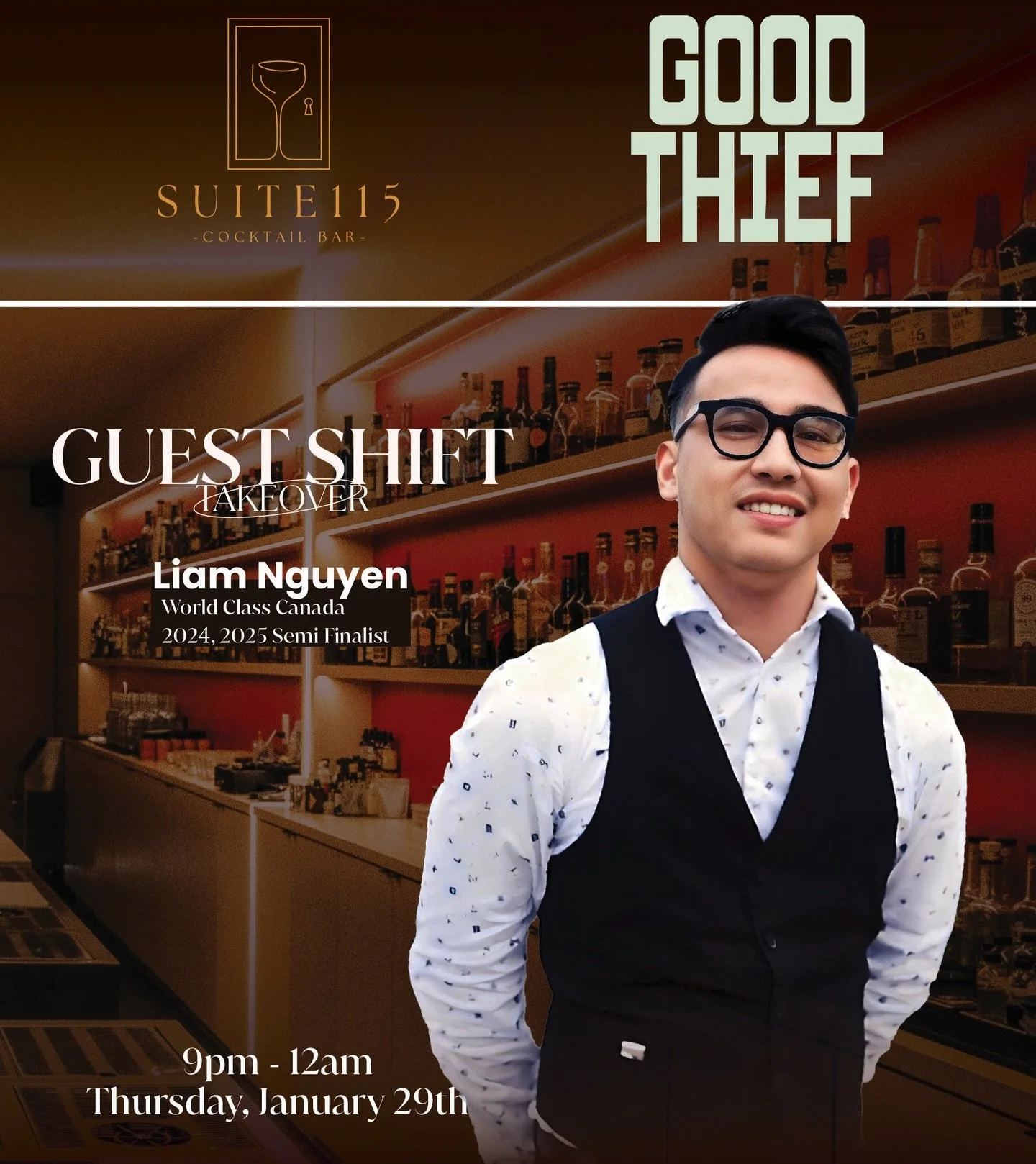We&rsquo;re beyond excited to announce our next Guest Bartender Shift with @cocktailwithliam_ from @goodthief.ca Vancouver, bringing some iconic Vietnamese-inspired cocktails to Suite115! 🍸✨

Liam is a World Class Canada 2024 &amp; 2025 semi-finalis