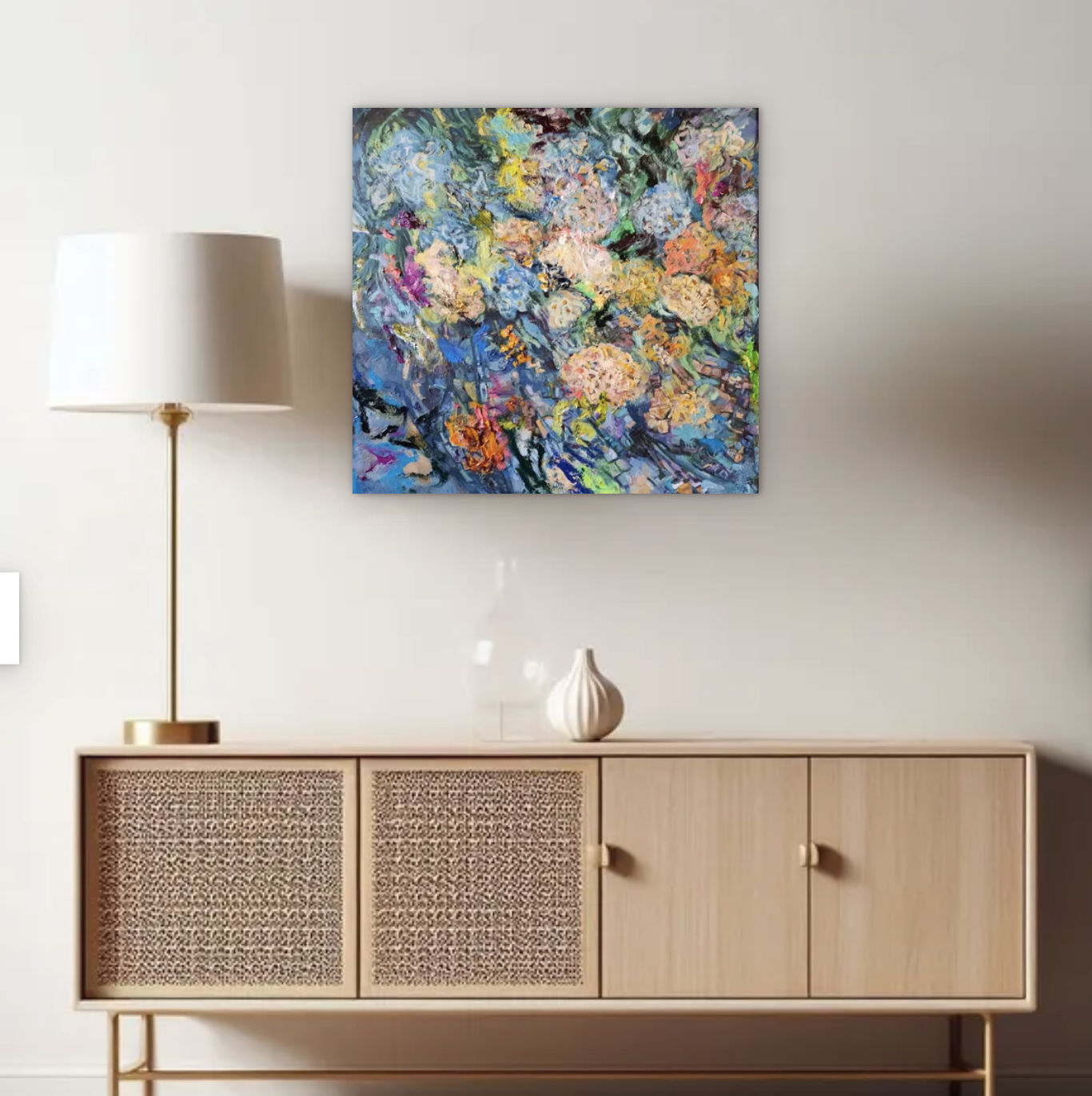 Oil painting Hydrangea by artist Anna Privaloff - details