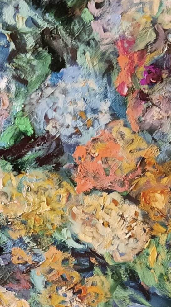 Oil painting Hydrangea by artist Anna Privaloff - details