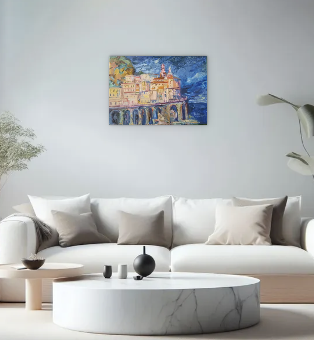 Oil painting Italian Landscape by artist Anna Privaloff - details