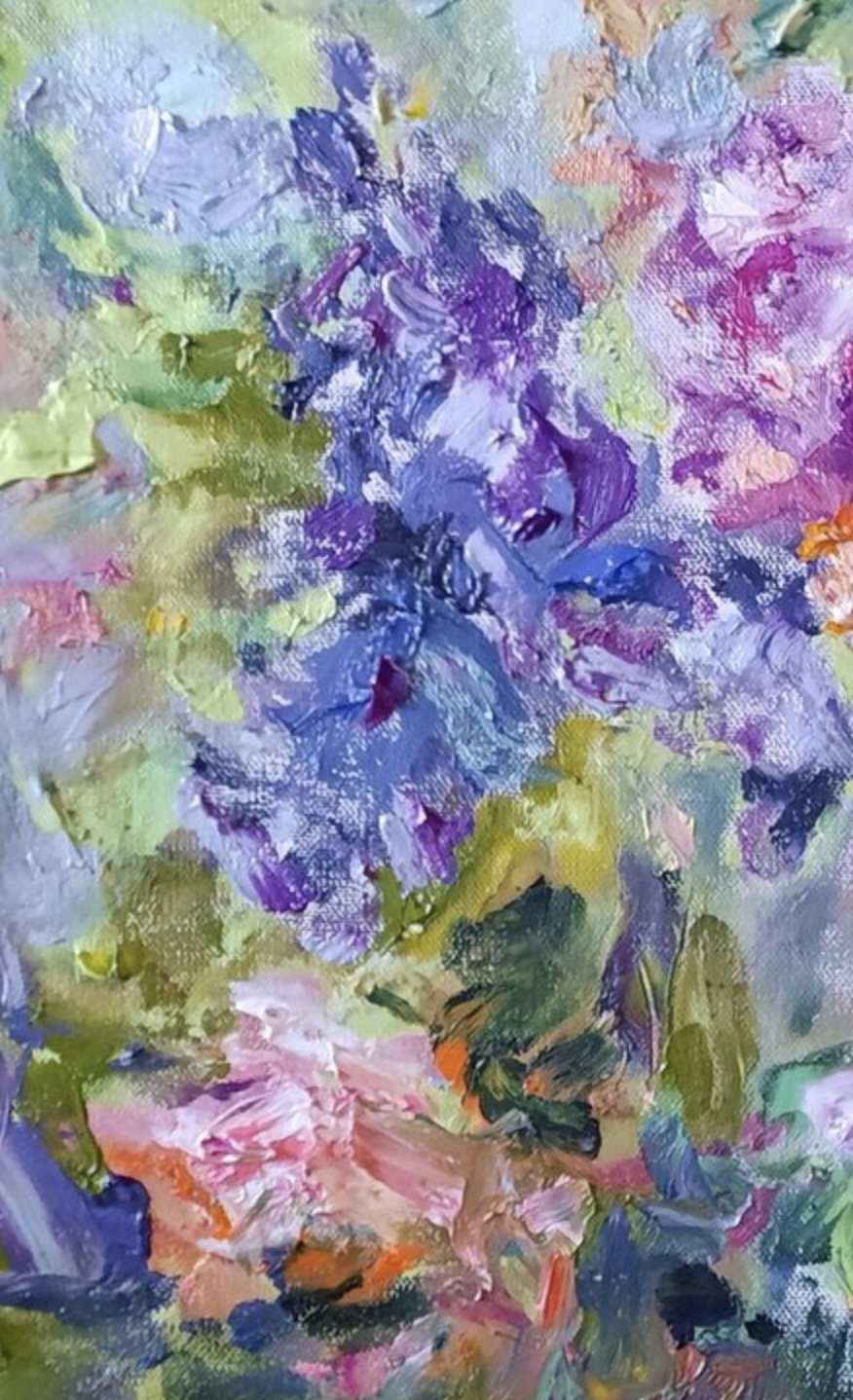 Oil painting Iris by artist Anna Privaloff - details