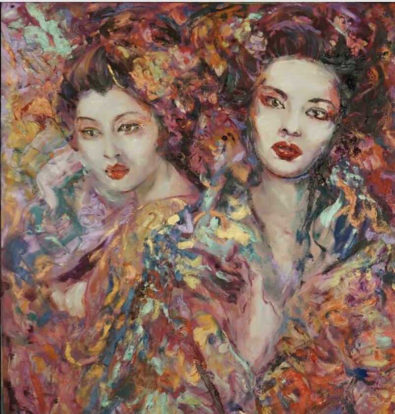 Oil painting Geishas by artist Anna Privaloff - details
