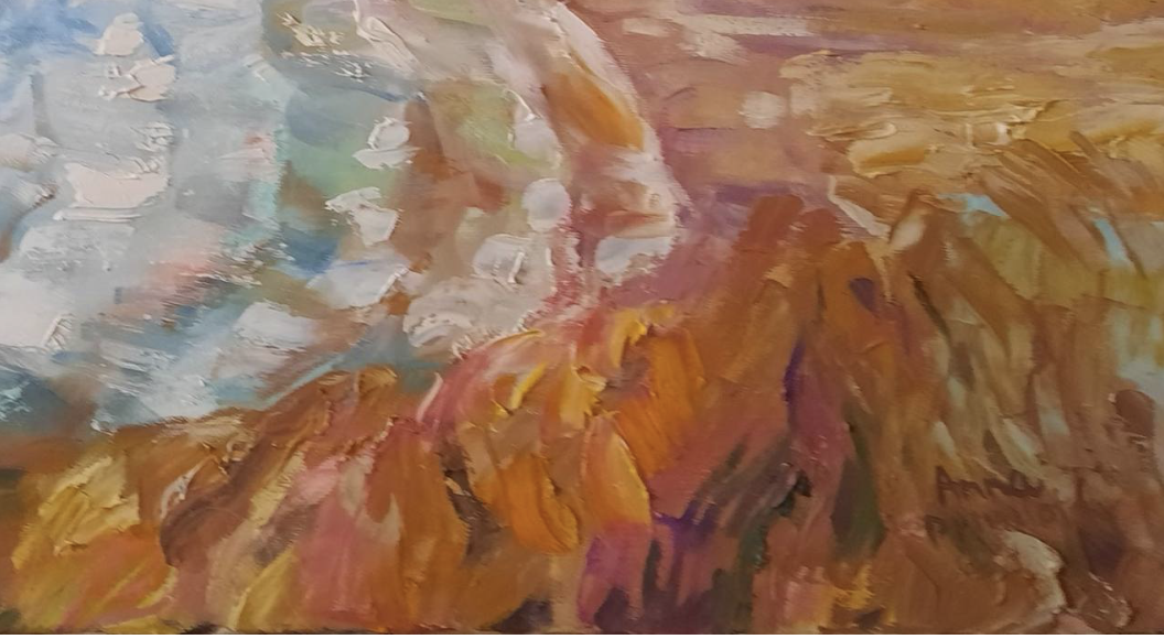 Oil painting Morning in Brittany by artist Anna Privaloff - details