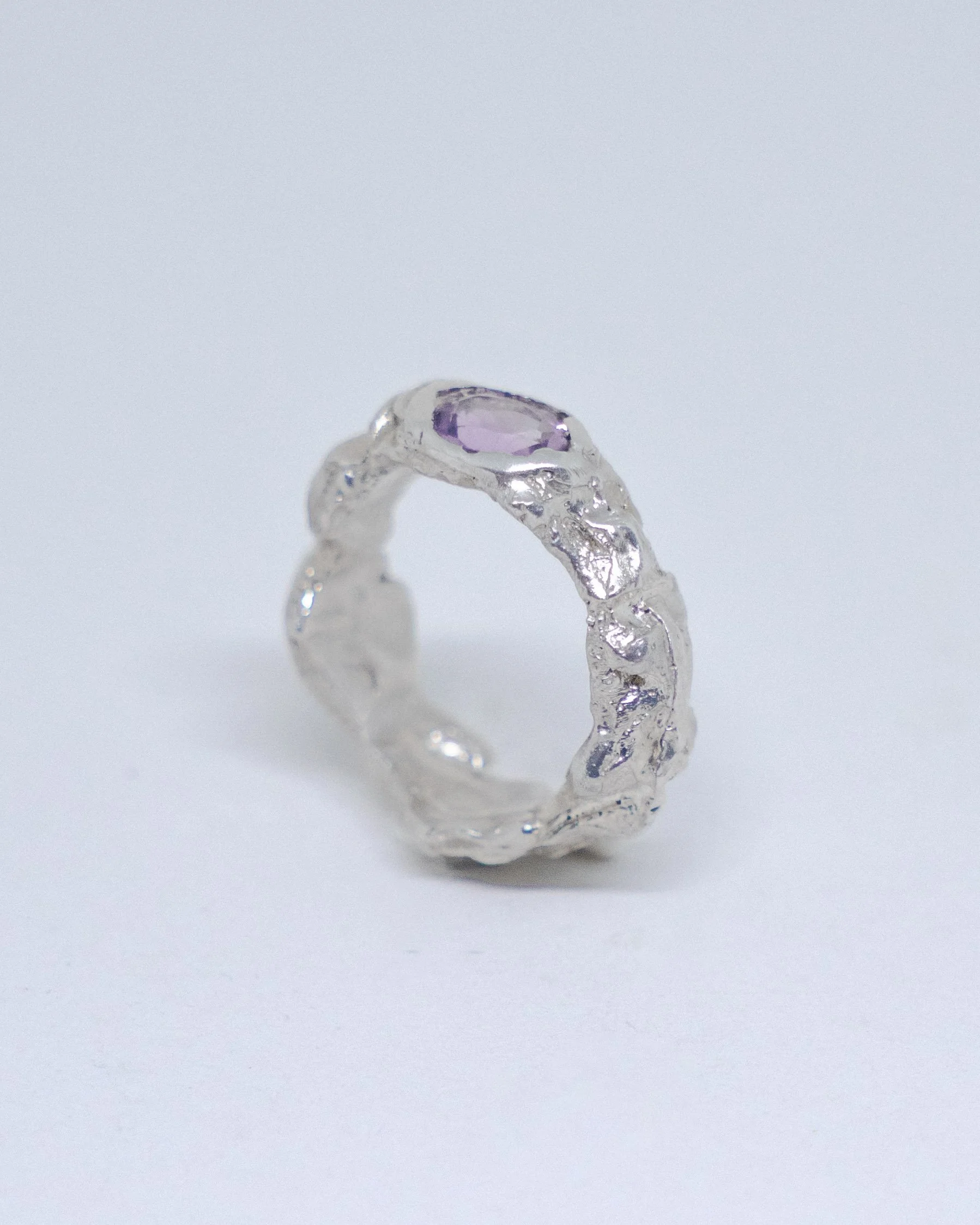 Rough amethyst silver 925 mountain ring