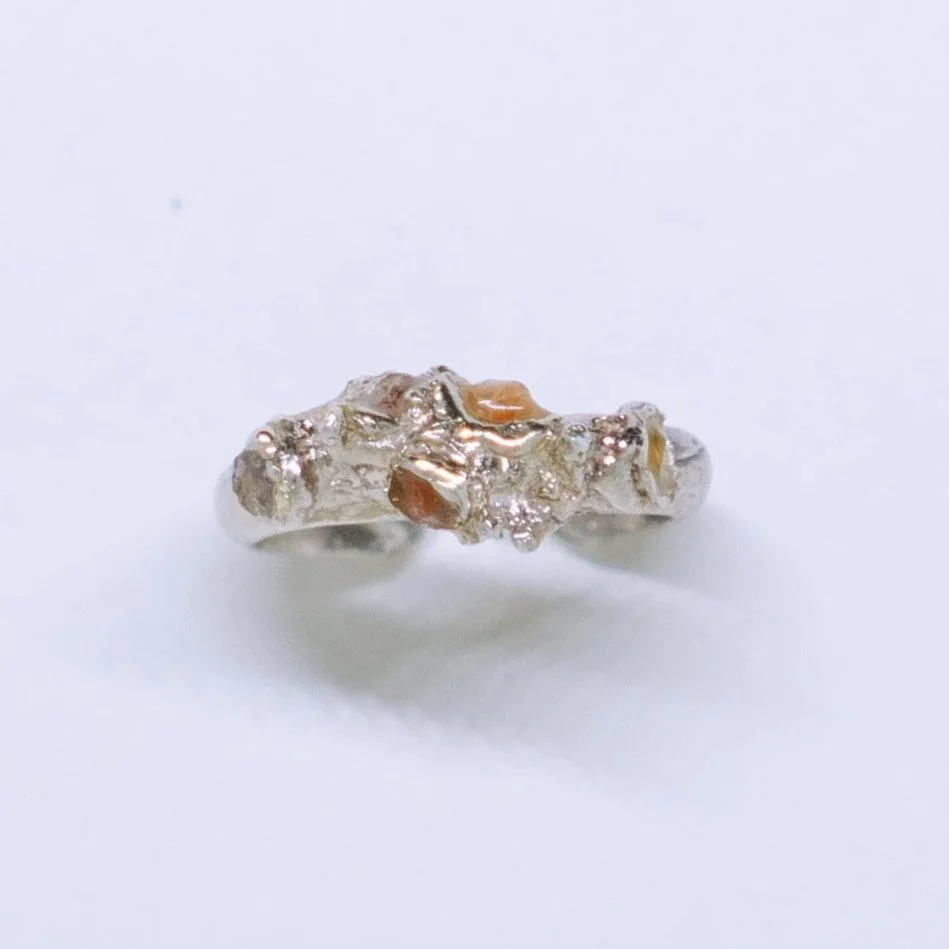 Yellow to pink sculptural silver 925 handmade ring