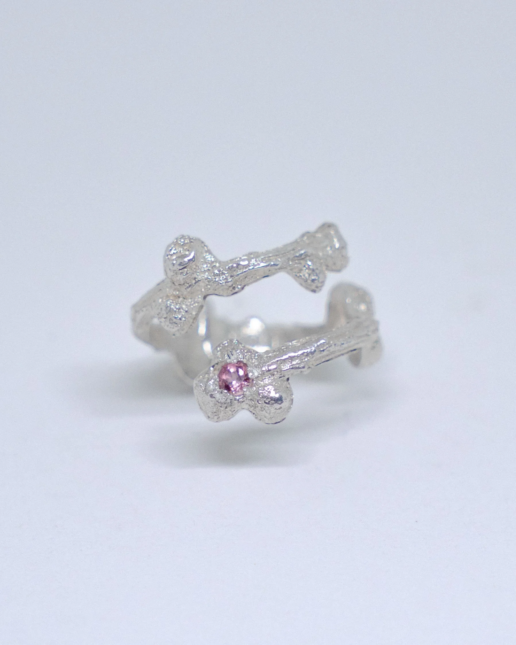 Pink Tourmaline Branch Ring in silver 925