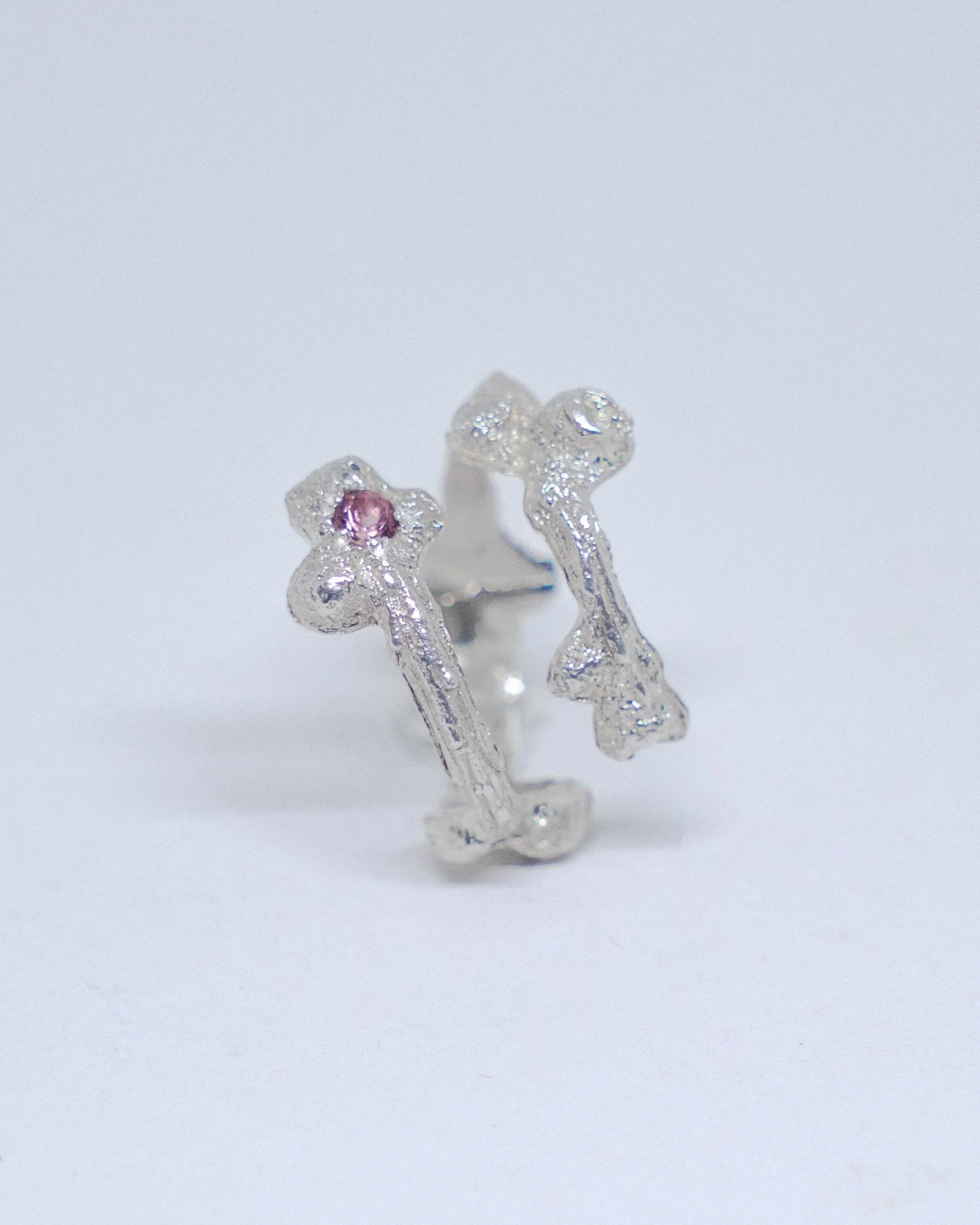 Pink Tourmaline Branch Ring in silver 925