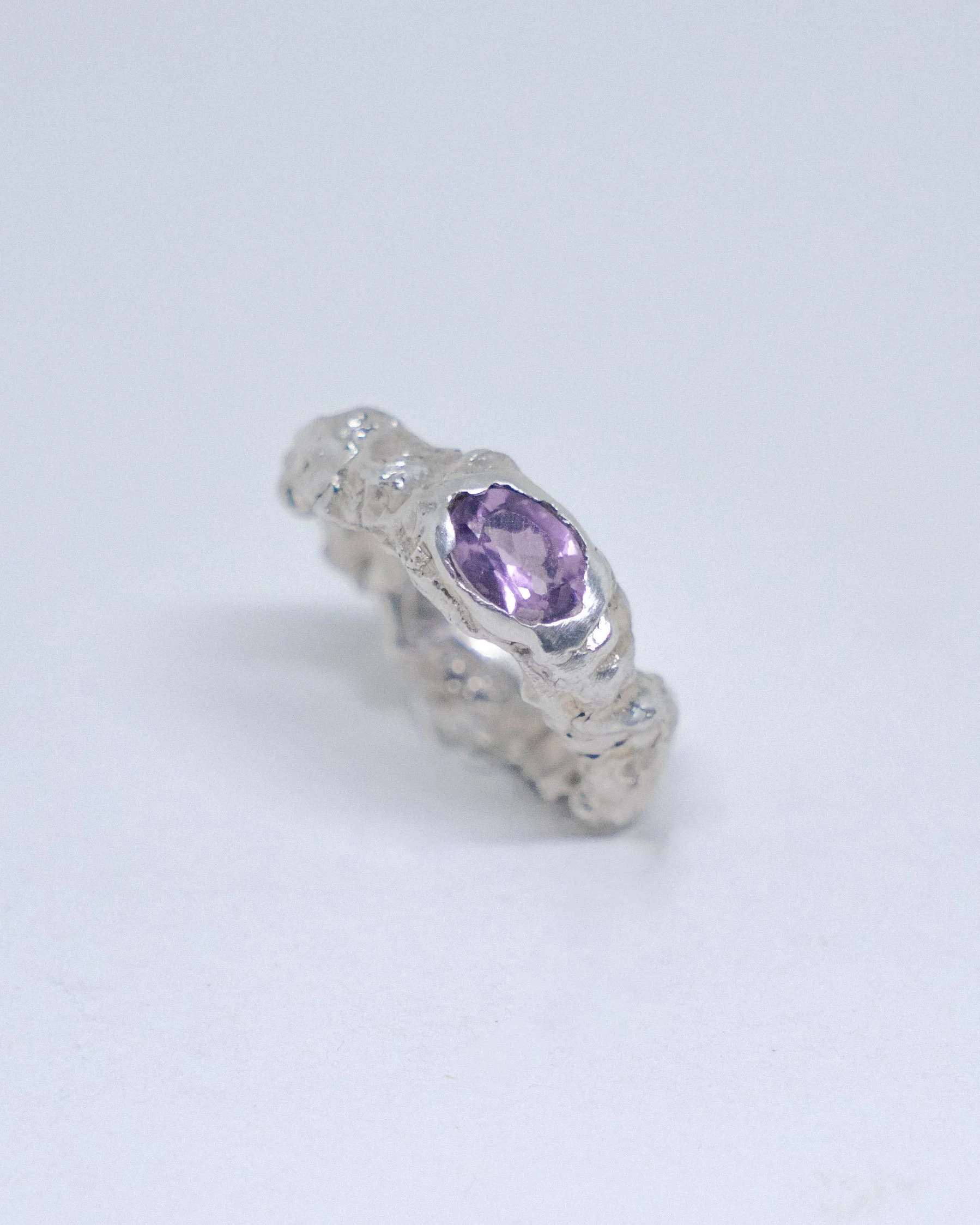 Rough amethyst silver 925 mountain ring