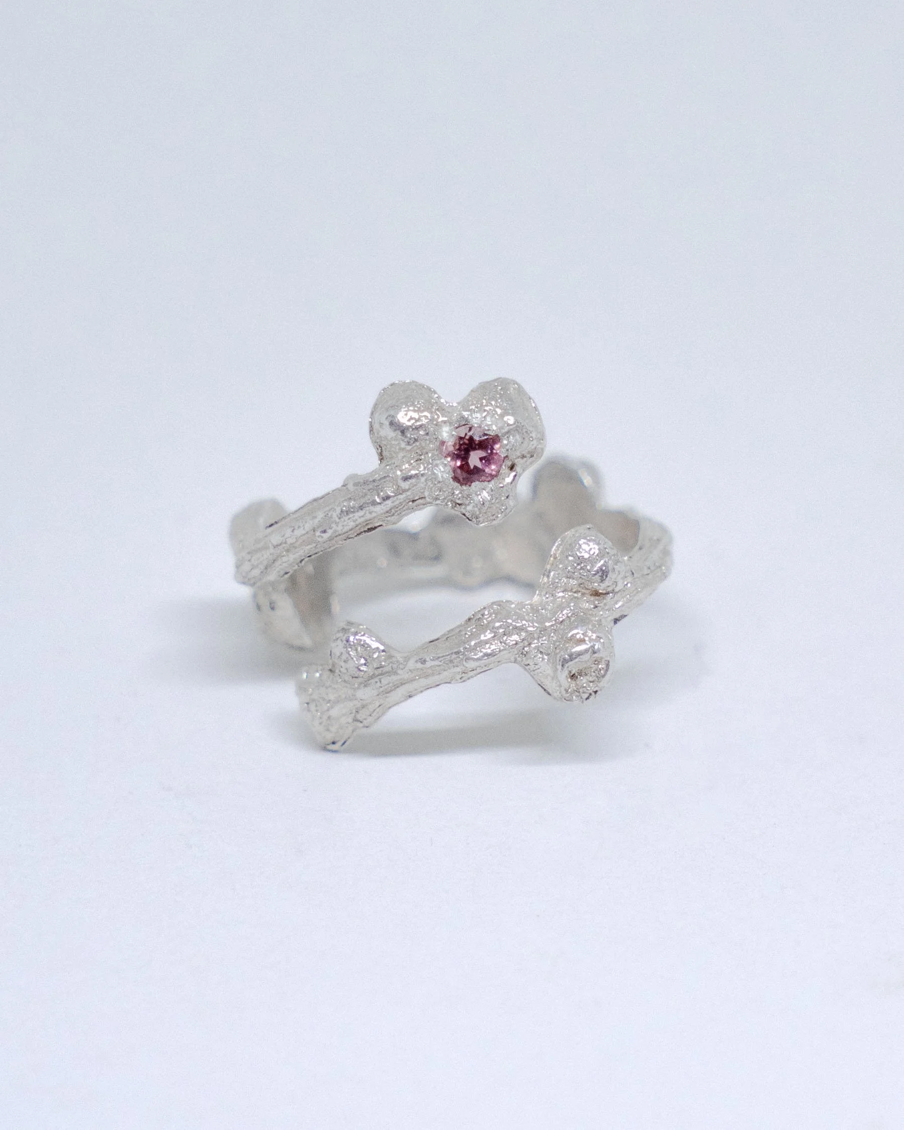 Pink Tourmaline Branch Ring in silver 925