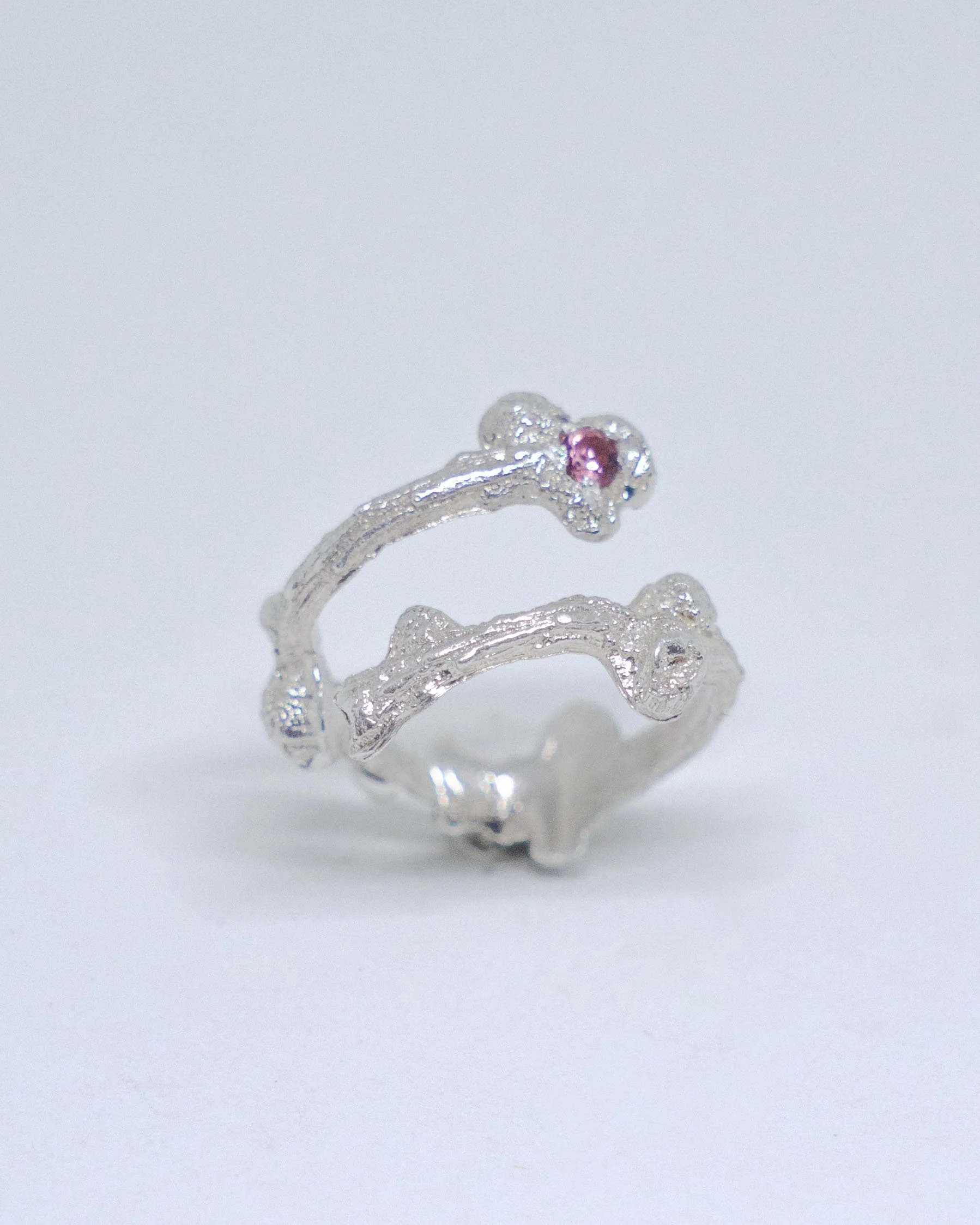 Pink Tourmaline Branch Ring in silver 925
