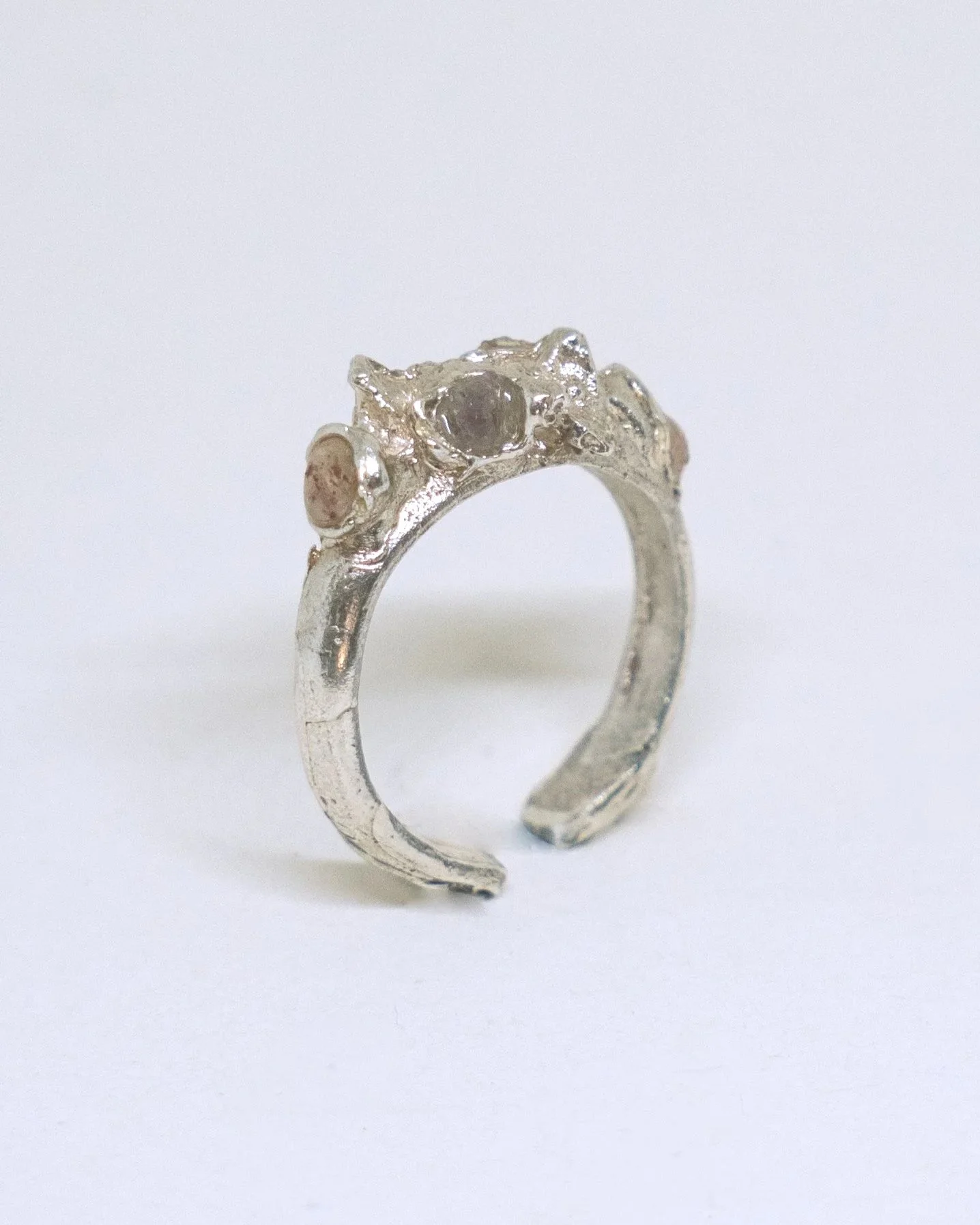 Pink and lilac gemstone handmade silver ring