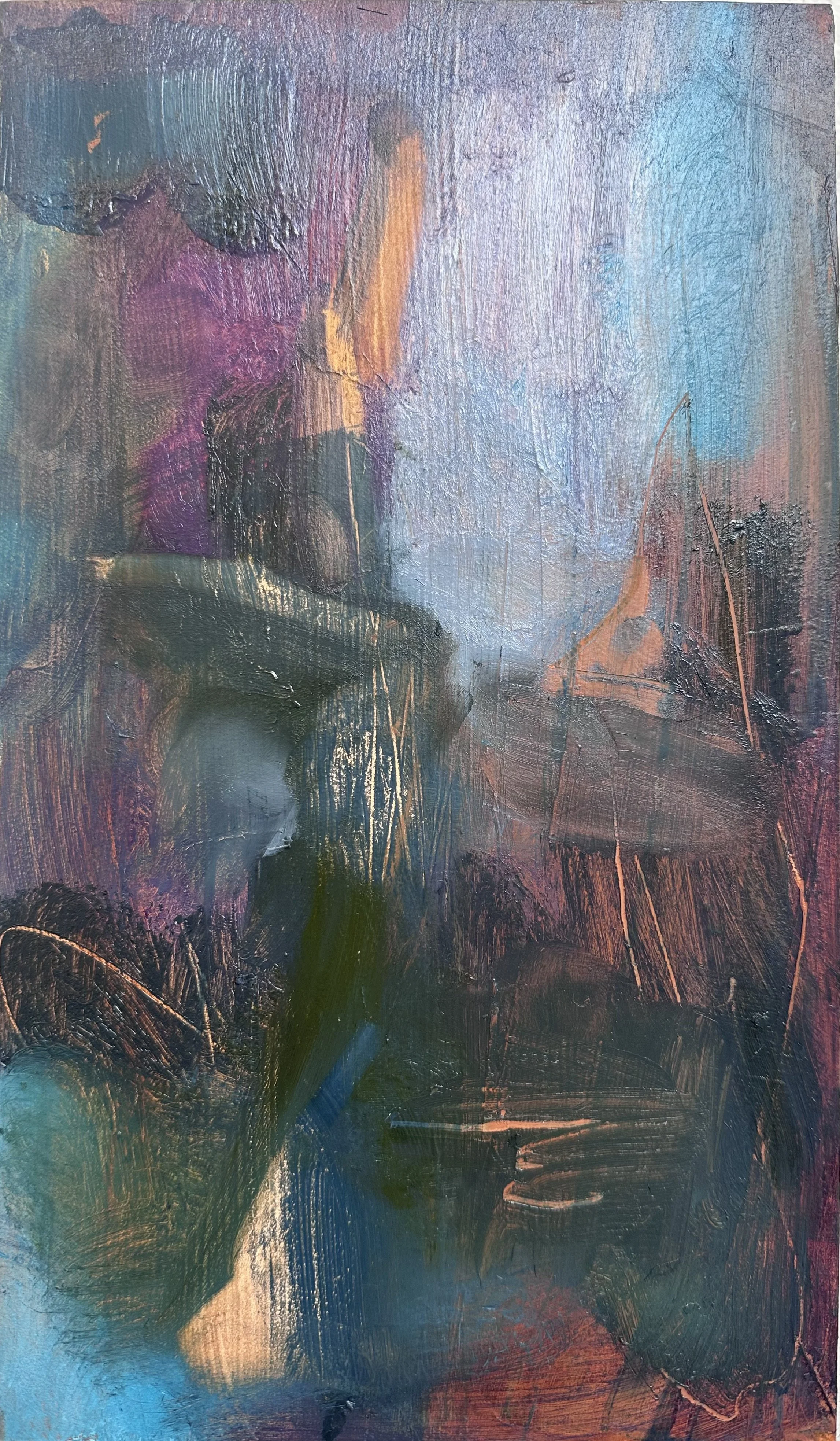 Pivot, oil paint and oil stick on gessobord,  2026, 18cm x 30cm 