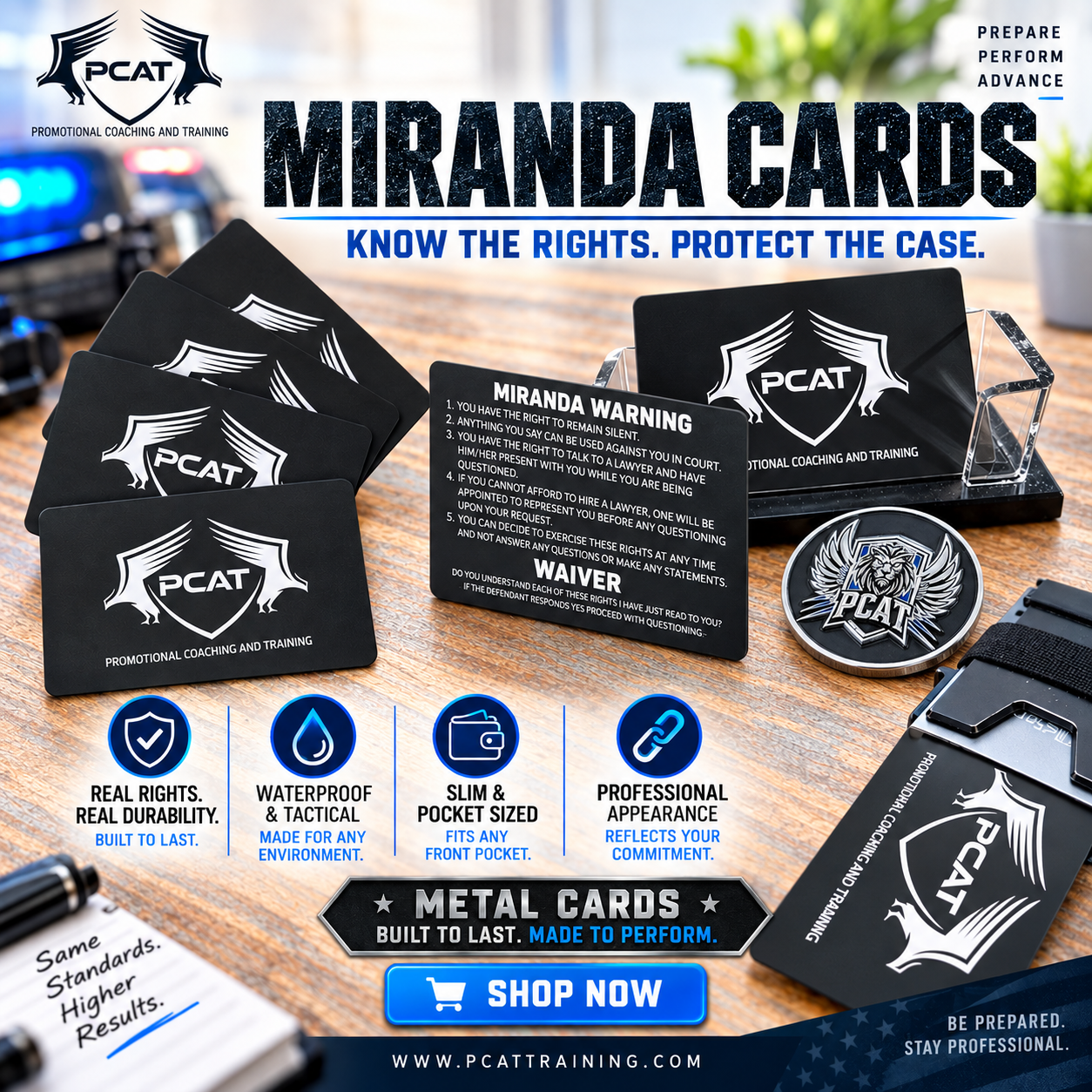 PCAT Metal Miranda Warning Cards - Free Shipping!