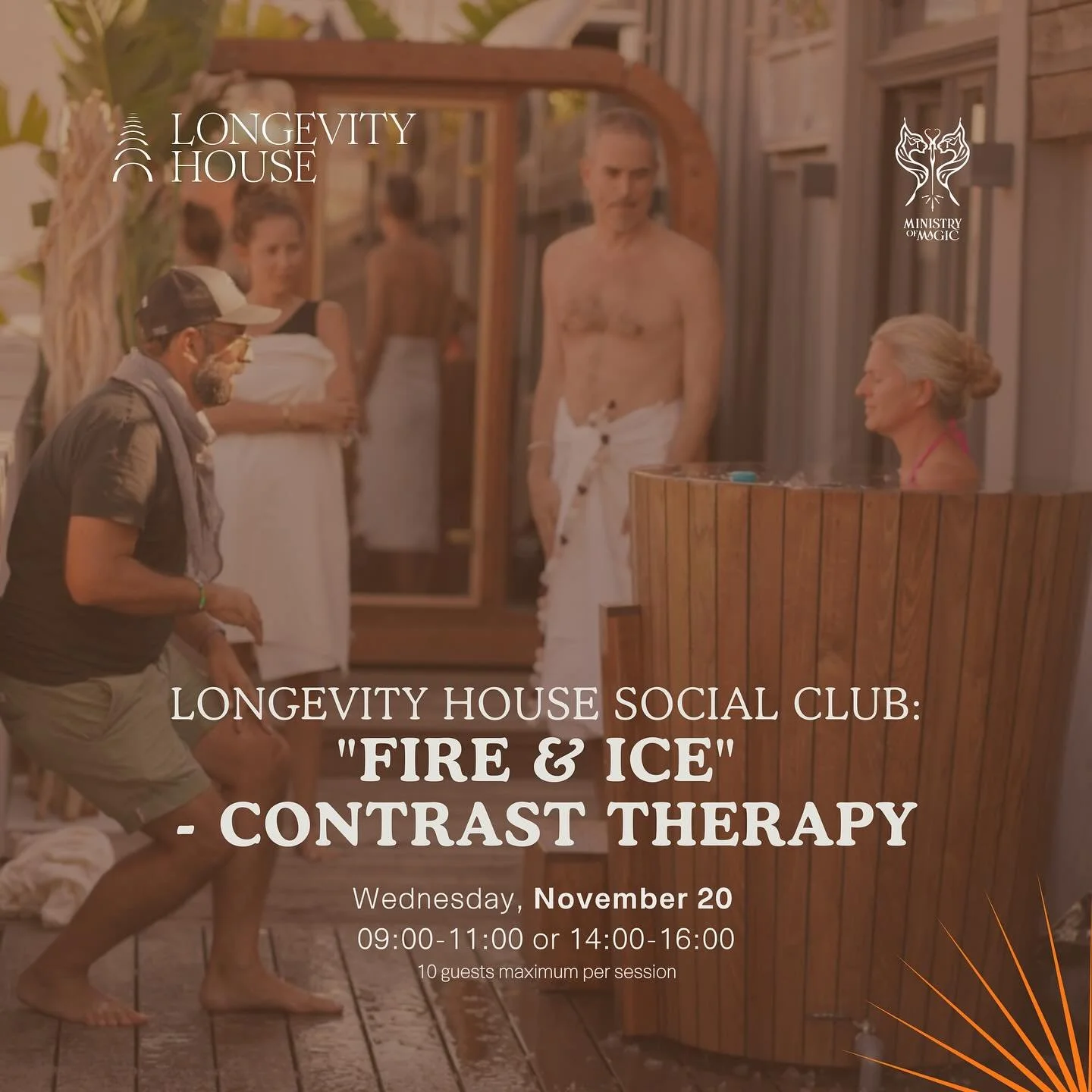 🔥🧊Happy Monday. We&rsquo;re be back at the Ministry of Magic penthouse in central Lisbon Wednesday, Nov 20, for two &lsquo;Fire &amp; Ice&rsquo; contrast therapy sessions: 
- 9am to 11am 
- 2pm to 4pm. 
Our guided session includes 2 rounds of sauna