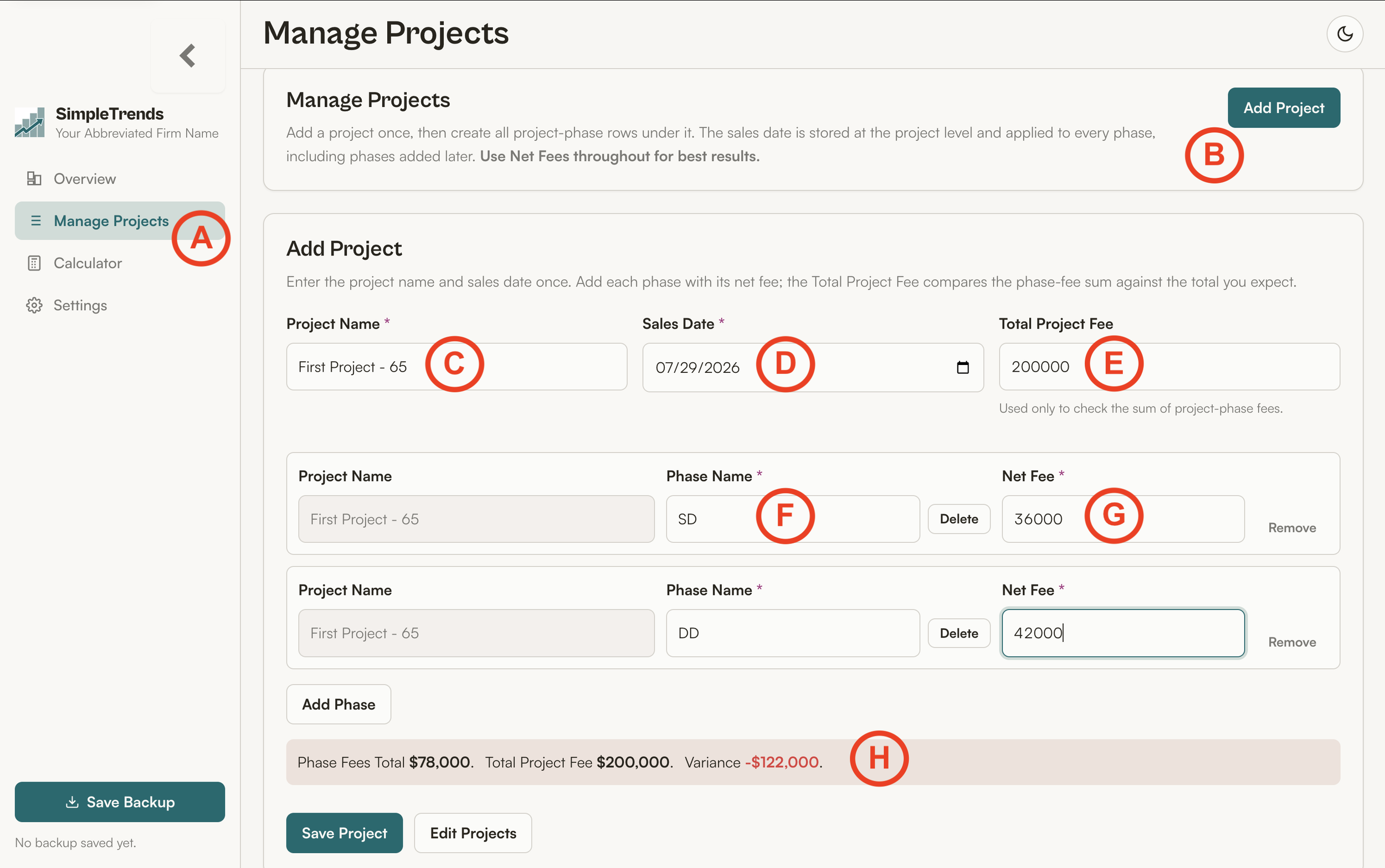 Graphic demonstrating how to add your projects to SimpleTrends app
