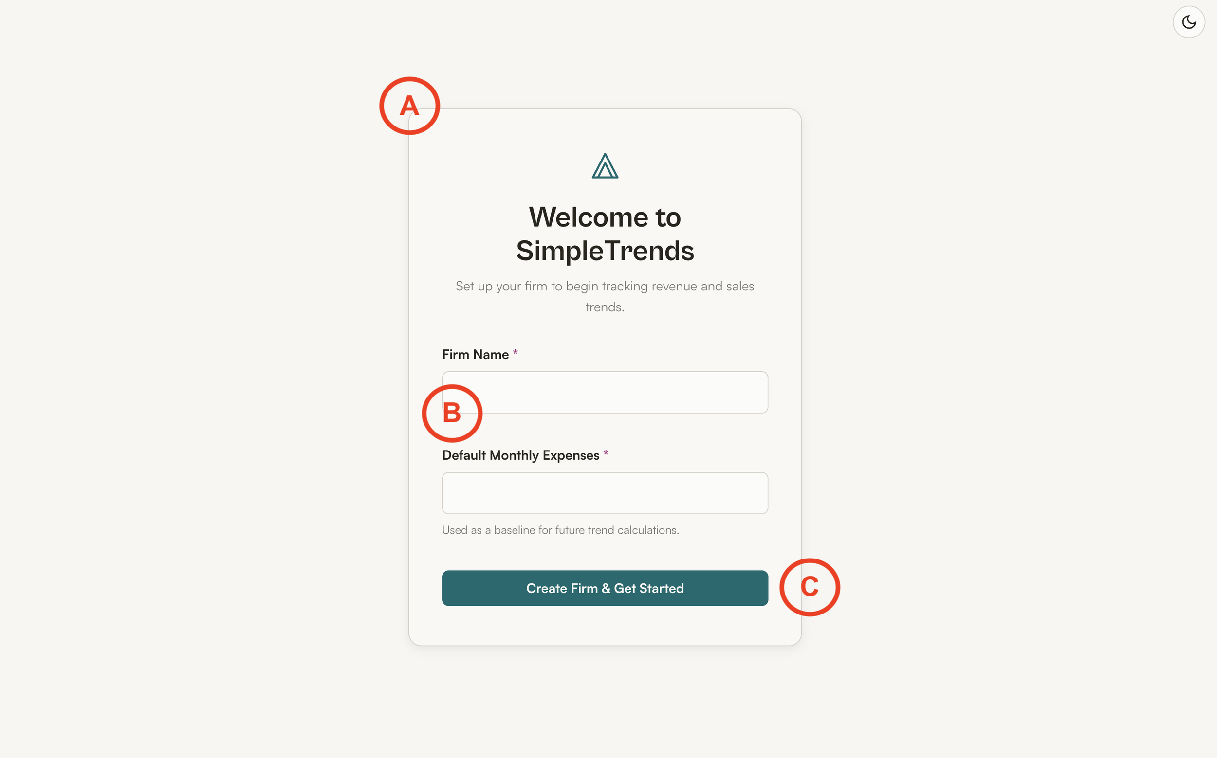 Image of SimpleTrends setup screen