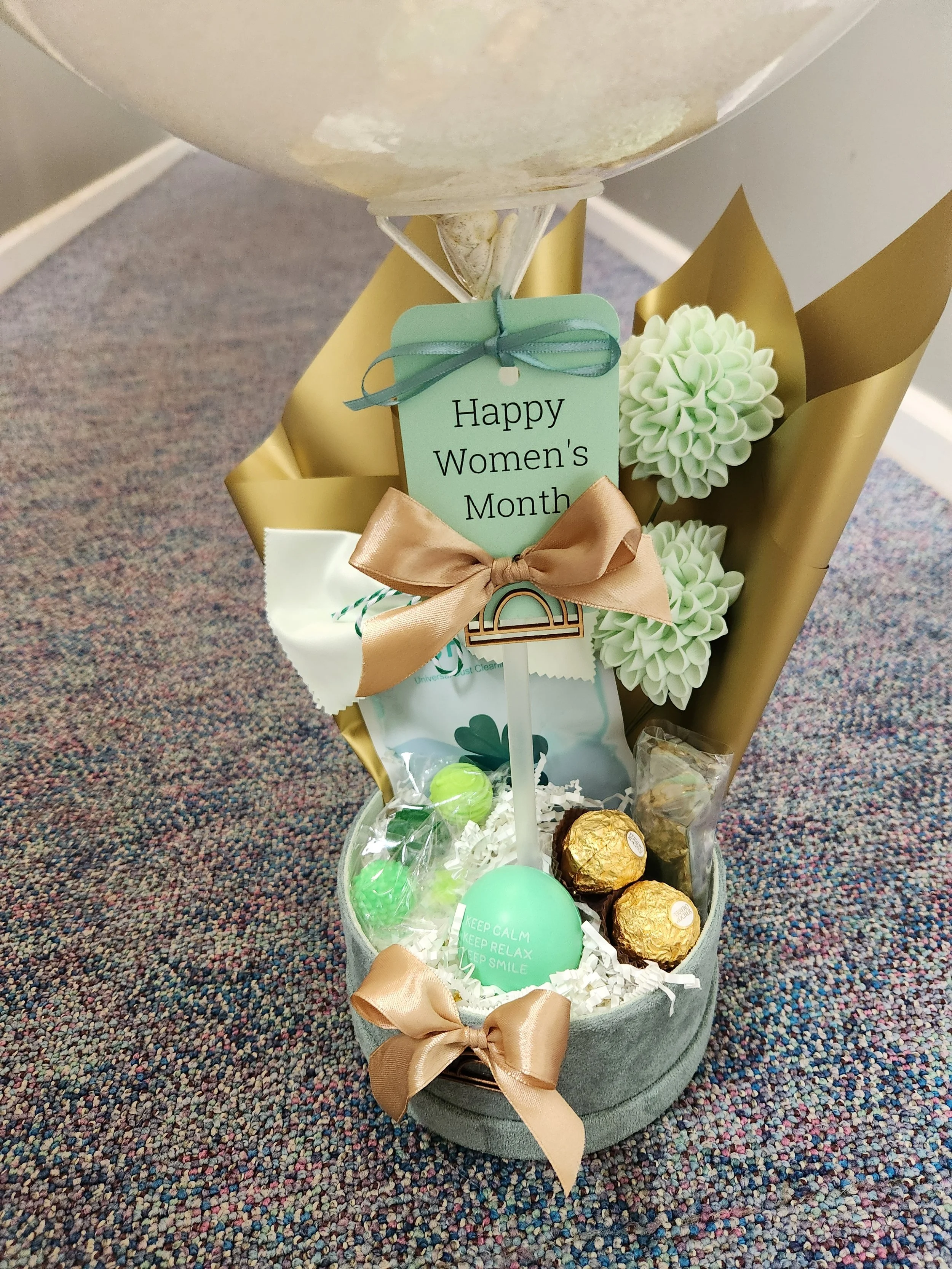 Celebrate her this March during Women's History Month - Gift Basket with balloon in green