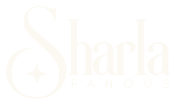 Sharla Fanous logo in black and white with stylized text