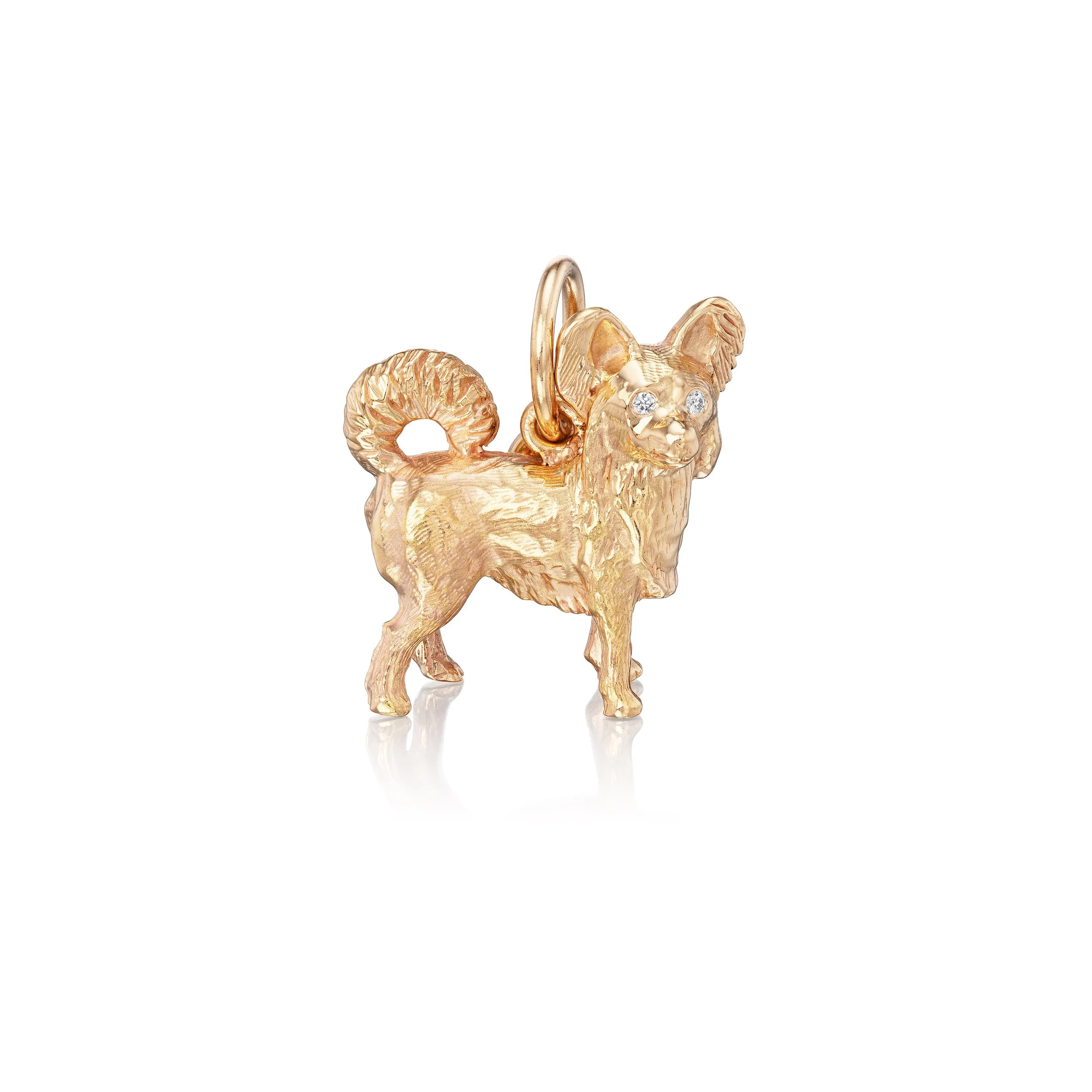 Long-hair Chihuahua pendant in 18k gold, right view
