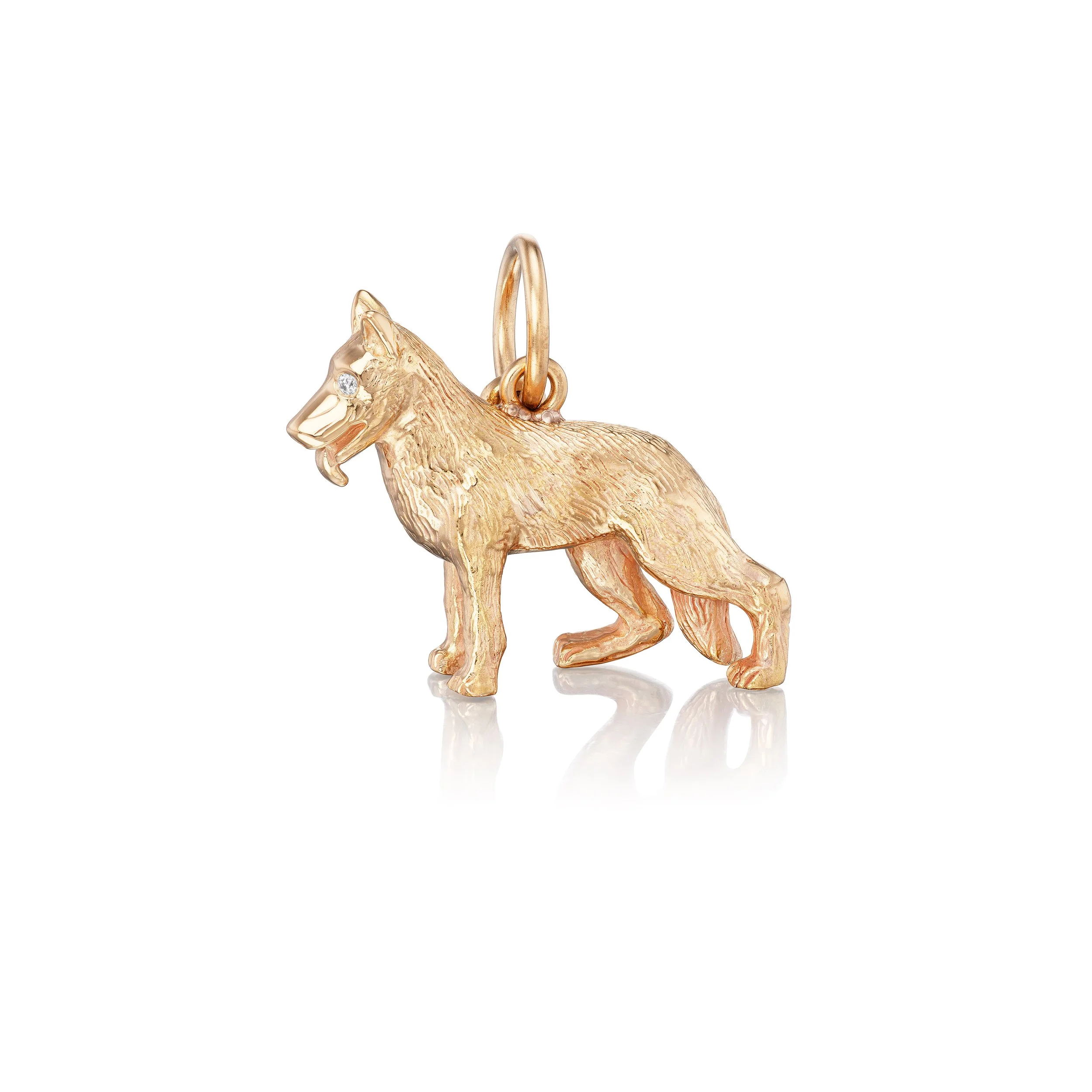 German Shepherd pendant in 18k gold, left view