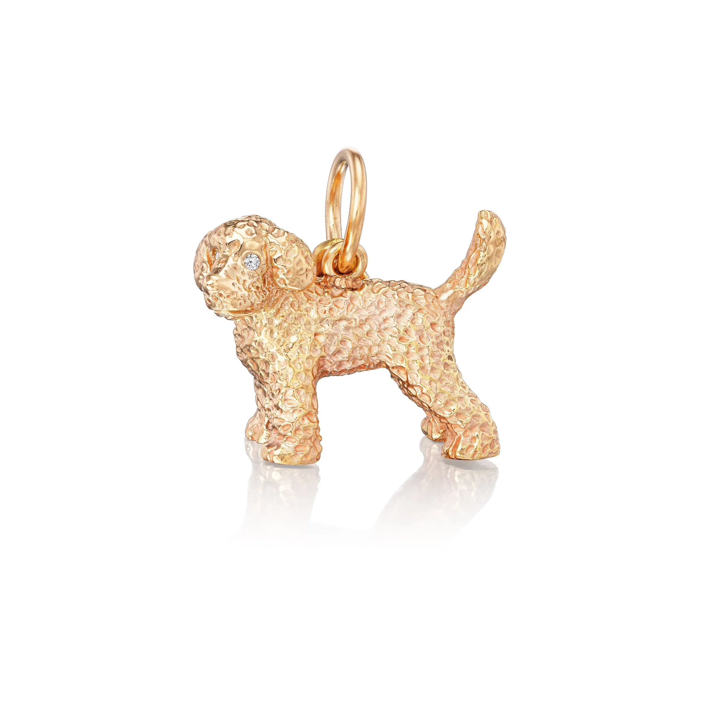 Side view of 18k gold Toy Poodle pendant