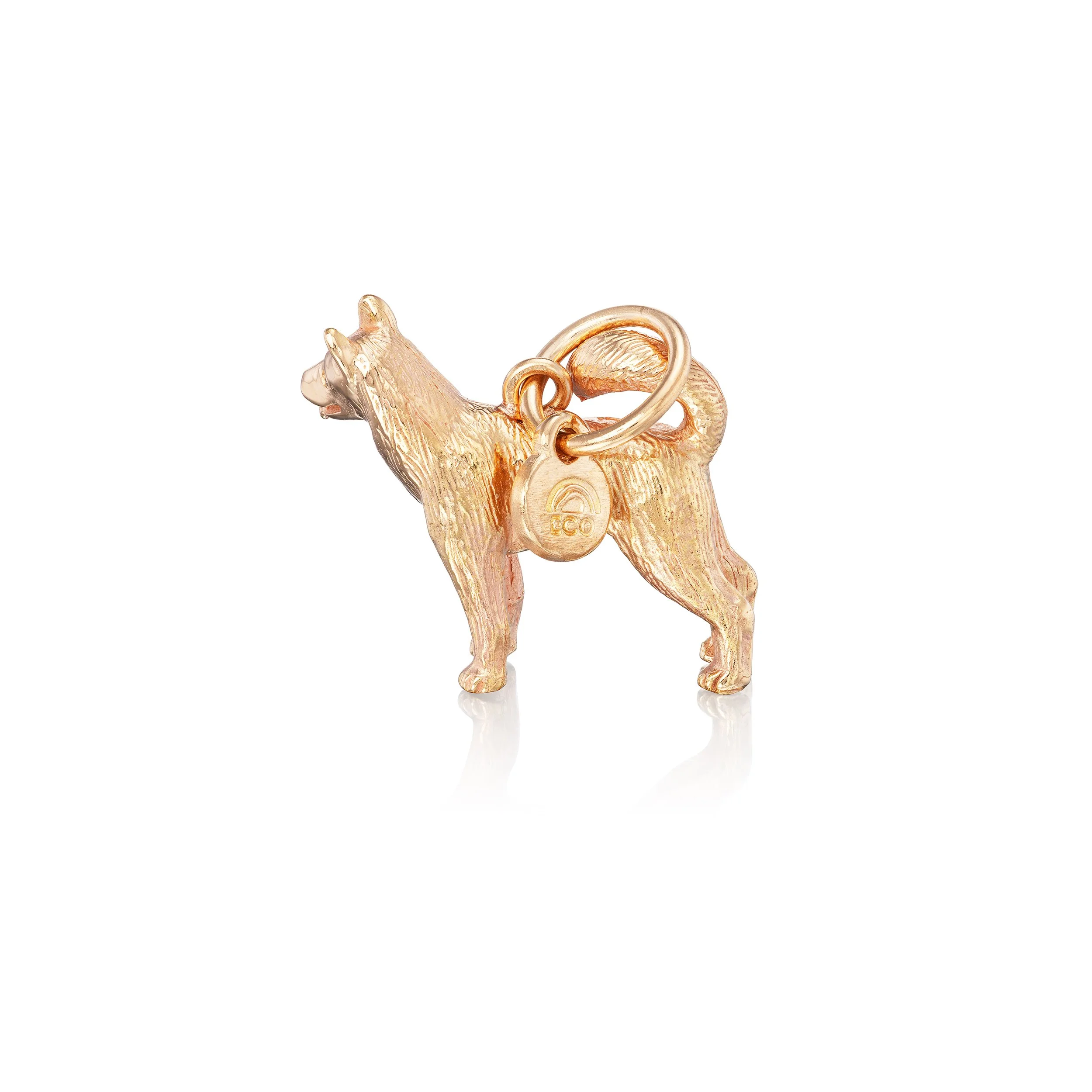 Siberian Husky pendant in 18k gold, left view