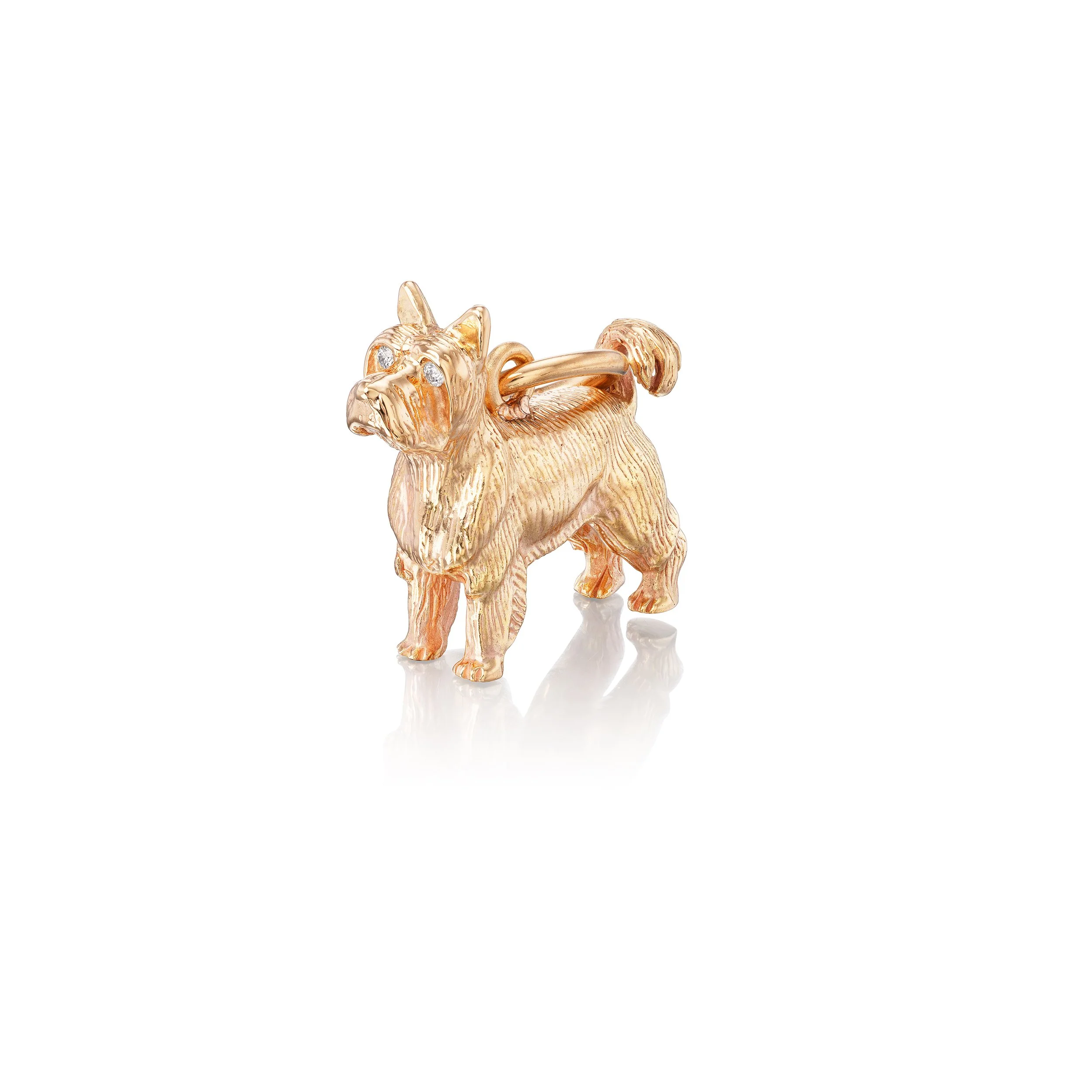 Yorkshire Terrier pendant in 18k gold with diamond eyes, front view