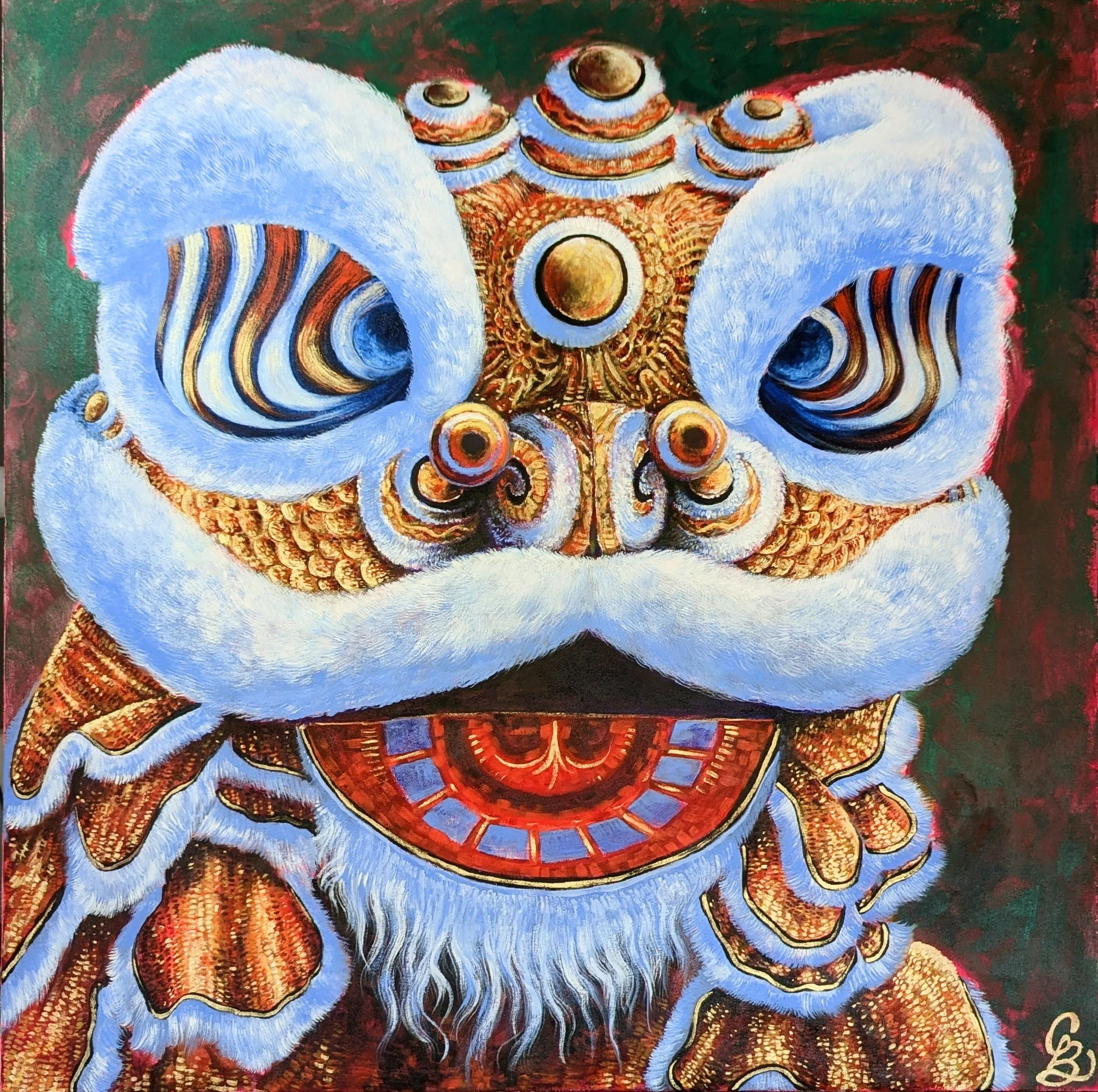 Dancing Lion, 36in x 36in, acrylic, 2026