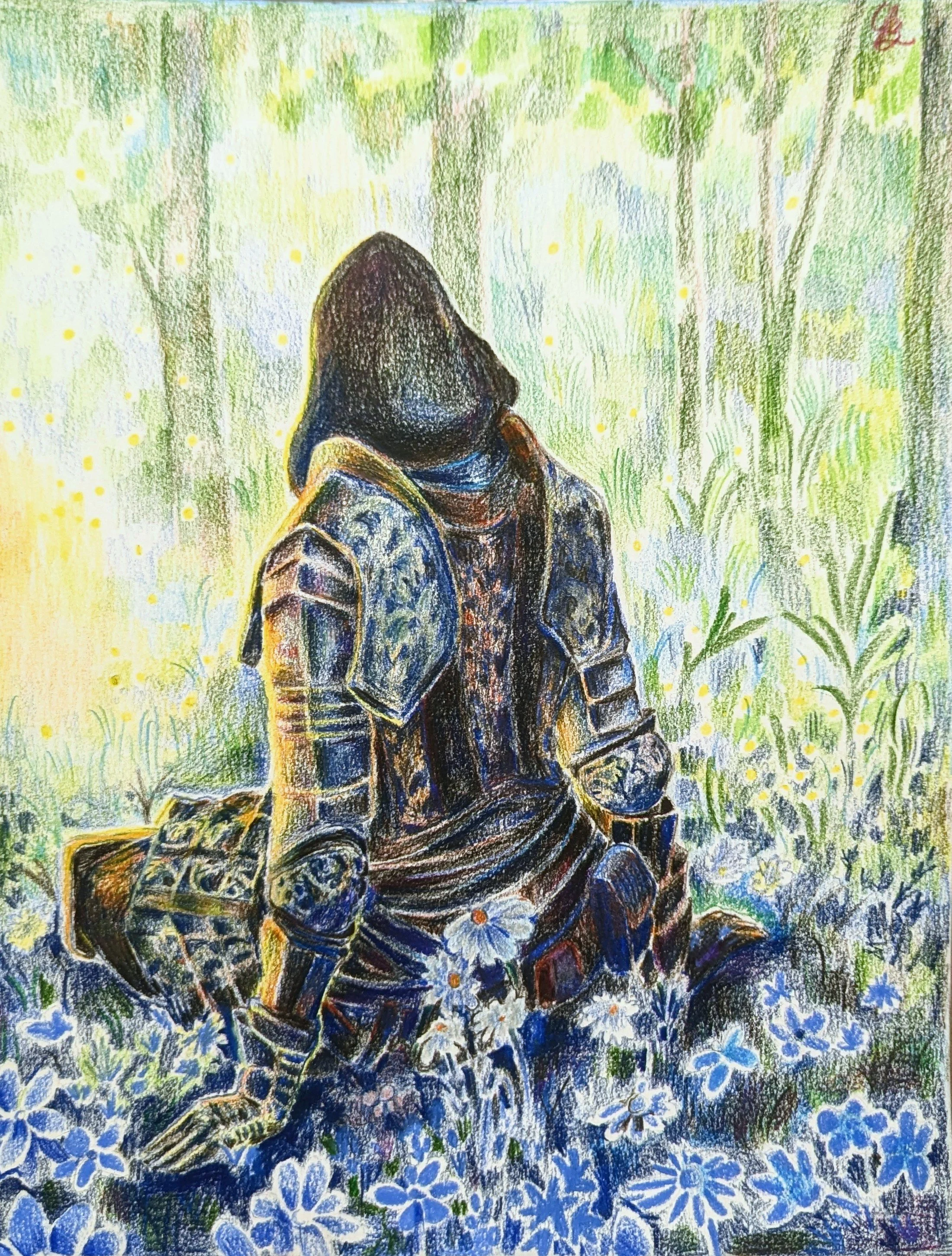 Elden Lord, 11inx14in, colored pencil on paper, 2026