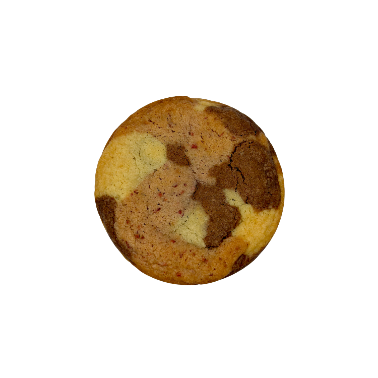 Cookie swirl with vanilla, chocolate, and strawberry swirls.