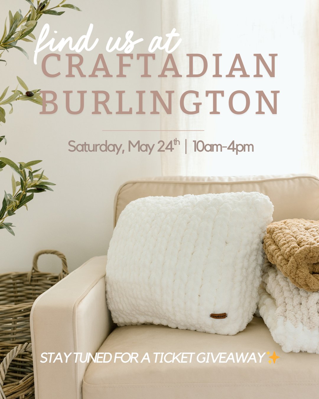 COME SAY HELLO THIS WEEKEND ✨🧶⁠
⁠
We&rsquo;re so excited to be a vendor at the upcoming Craftadian Burlington Handmade Market this Saturday, May 24th from 10AM&ndash;4PM at the Ron Joyce Centre in Burlington &mdash; and we&rsquo;d love to see you th