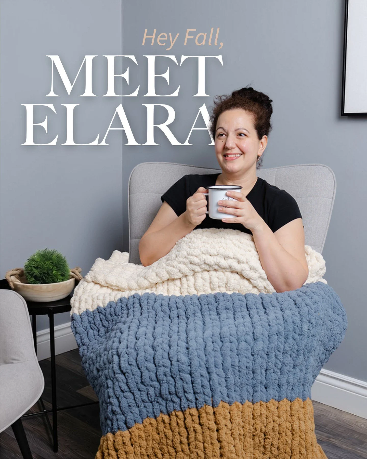 Meet The Elara. 🍂✨⁠
⁠
Our newest fall design has officially arrived, and she might just be the definition of Autumn in blanket form.⁠
⁠
Featuring Vintage, Slate + Coffee, The Elara brings together soft blue, warm cream and rich golden-brown tones fo