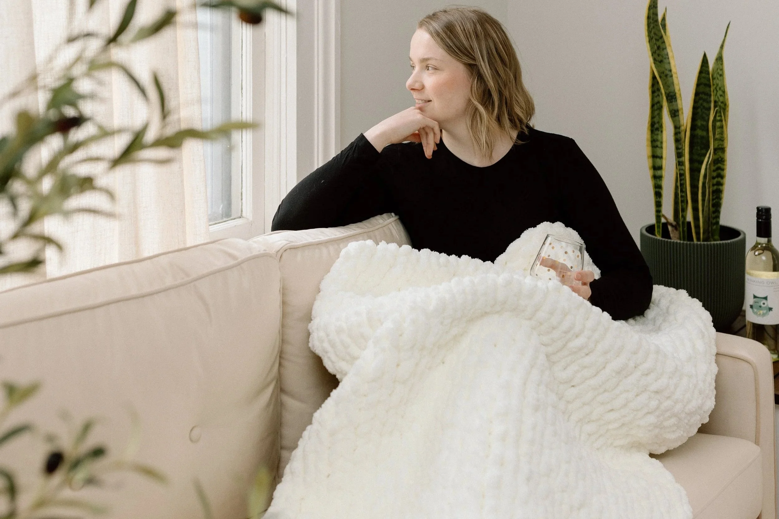 cream chunky knit blanket